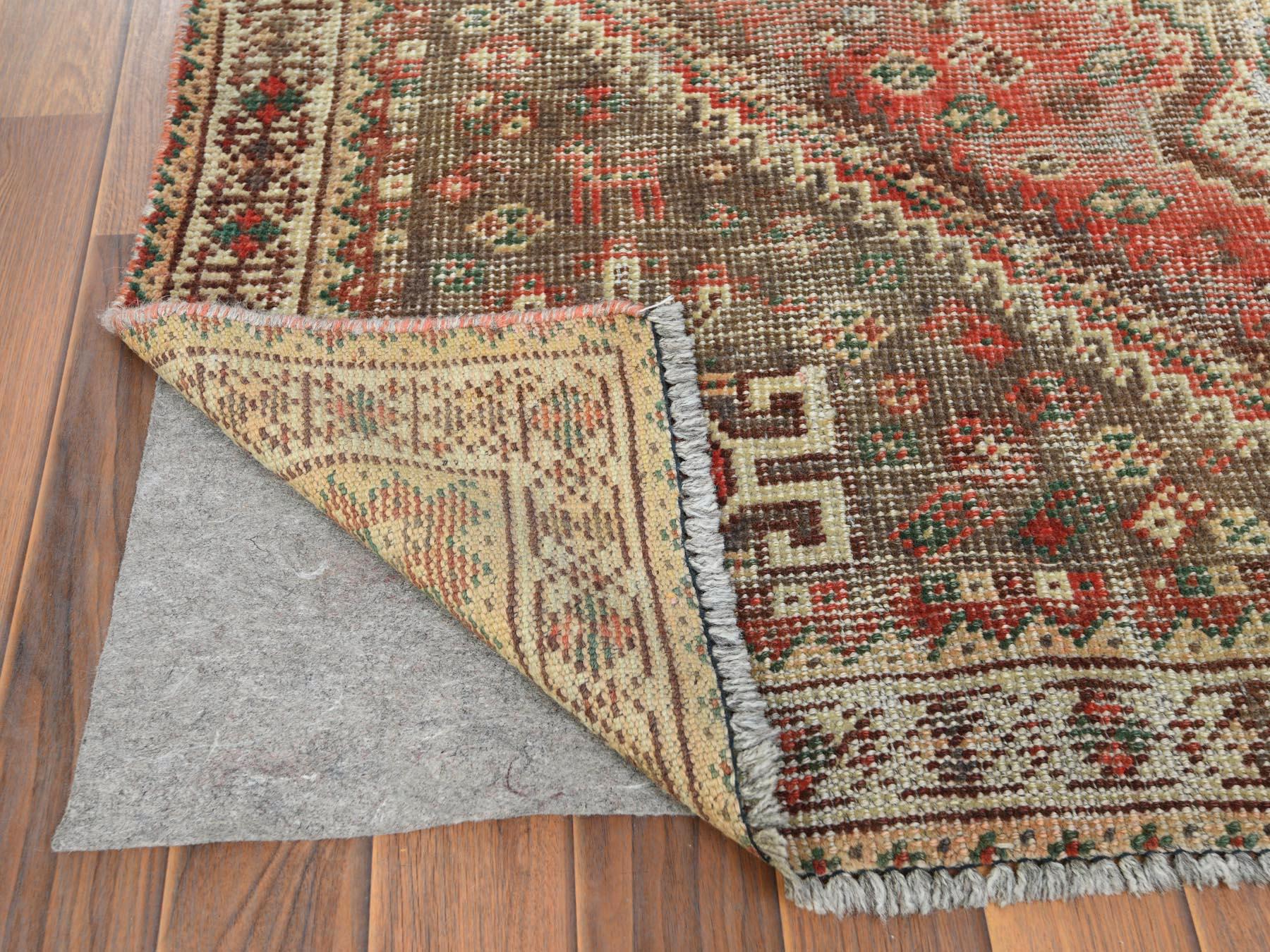 Medieval Vintage Persian Shiraz with Serrated Medallion Distressed Hand Knotted Wool Rug For Sale