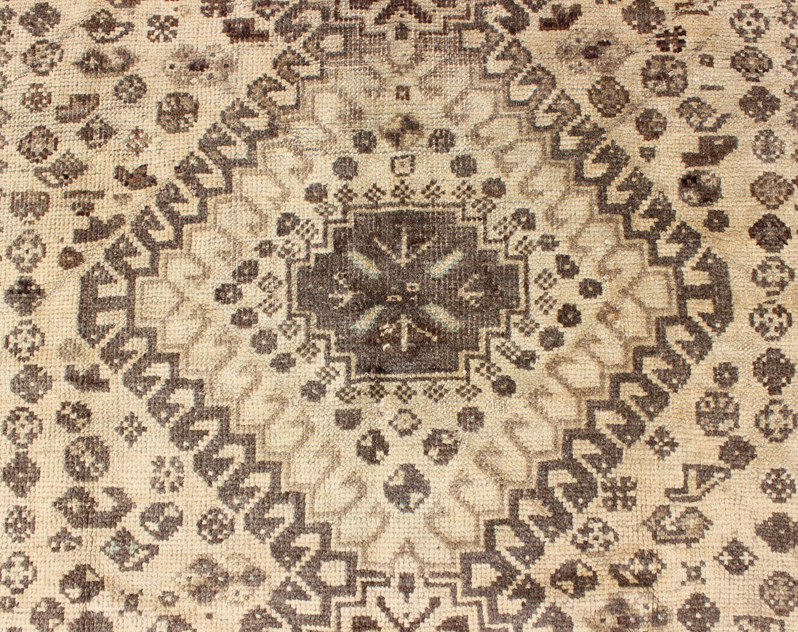 Earth Tones Vintage Persian Shiraz with Tribal Design and Neutral Colors For Sale 1