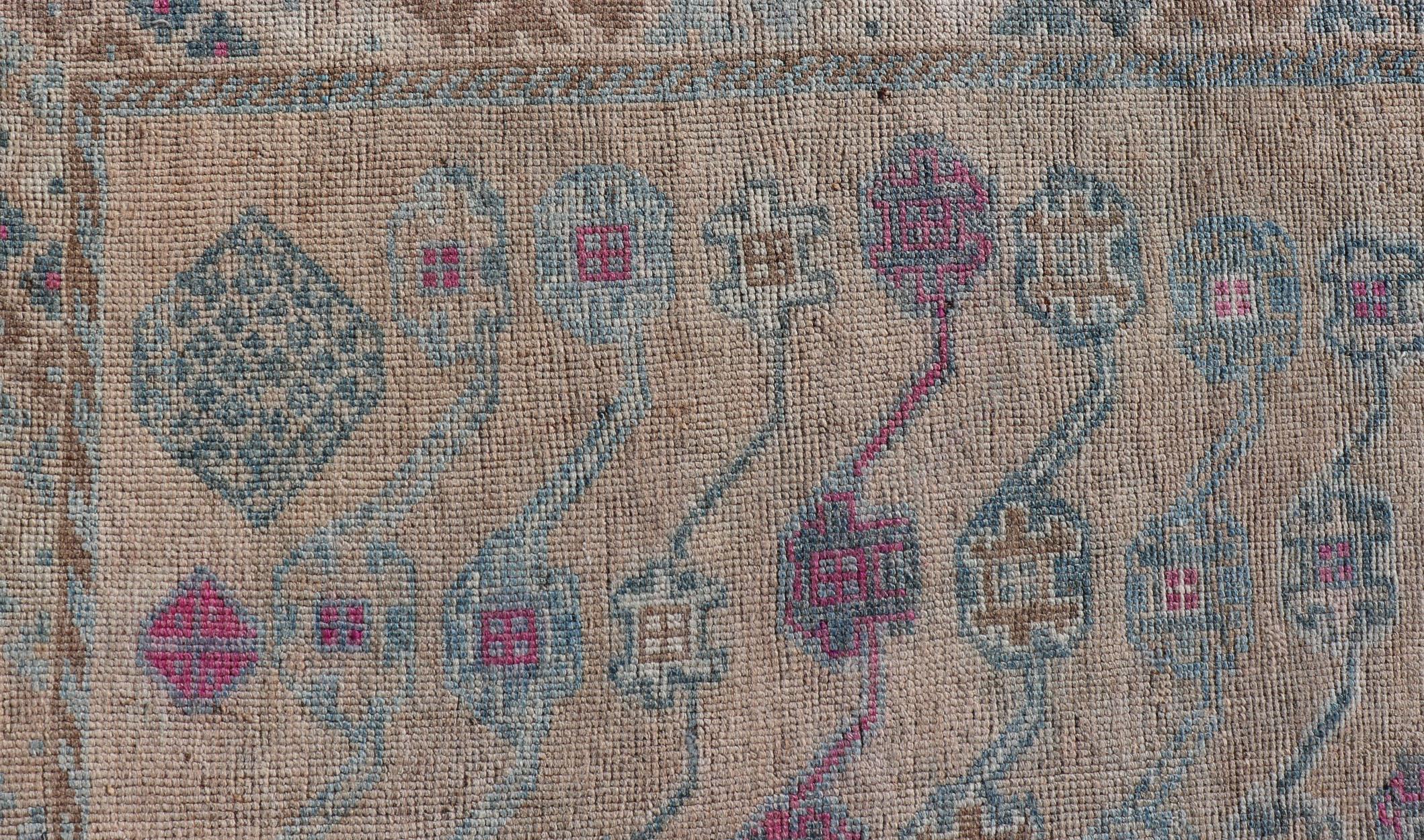 Vintage Persian Shiraz with Tribal Design in Soft Yellow, Pink, and Blue Gray 6