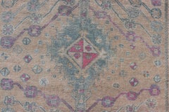 Vintage Persian Shiraz with Tribal Design in Soft Yellow, Pink, and Blue Gray