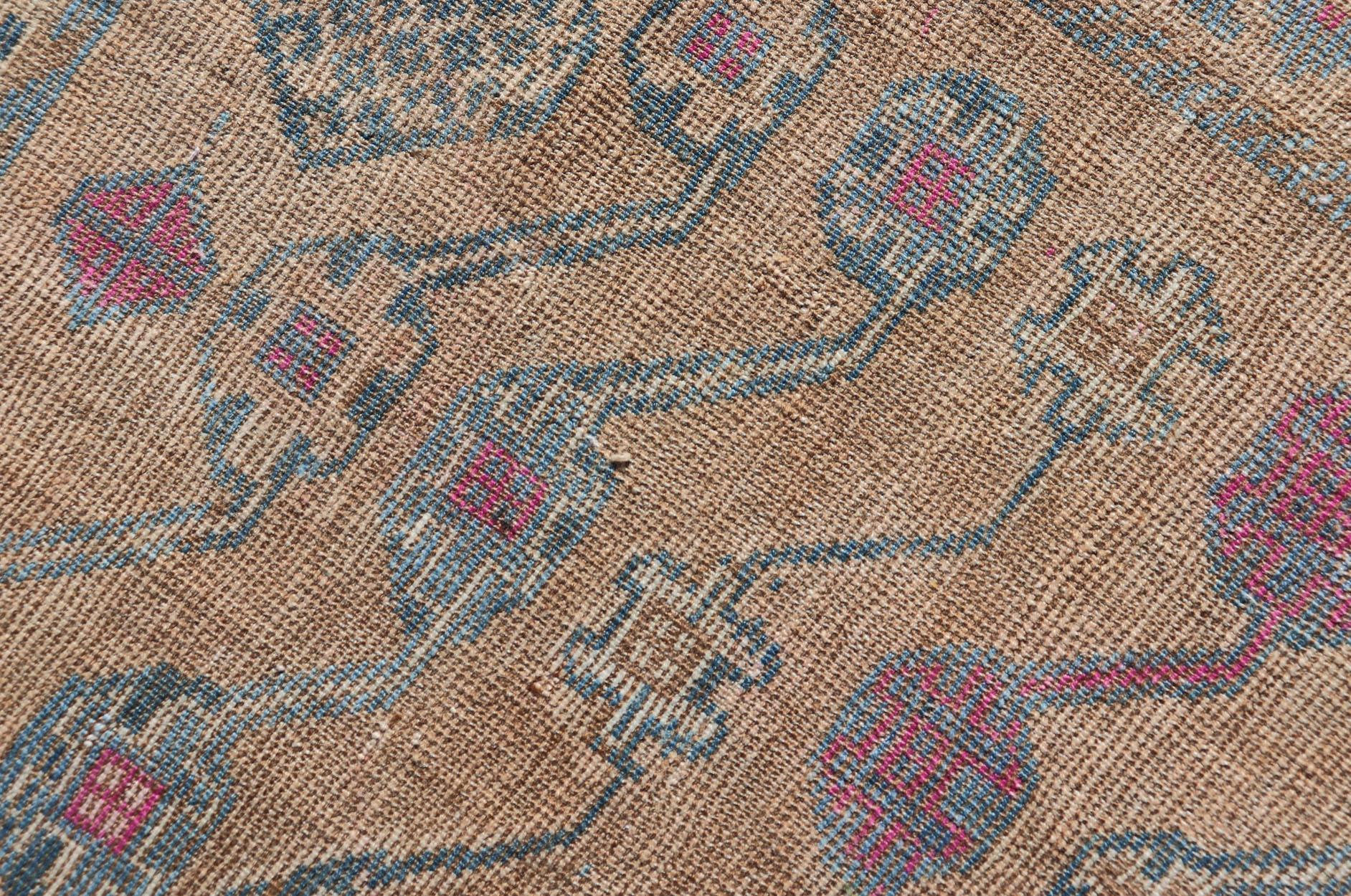 Vintage Persian Shiraz with Tribal Design in Soft Yellow, Pink, and Blue Gray 2
