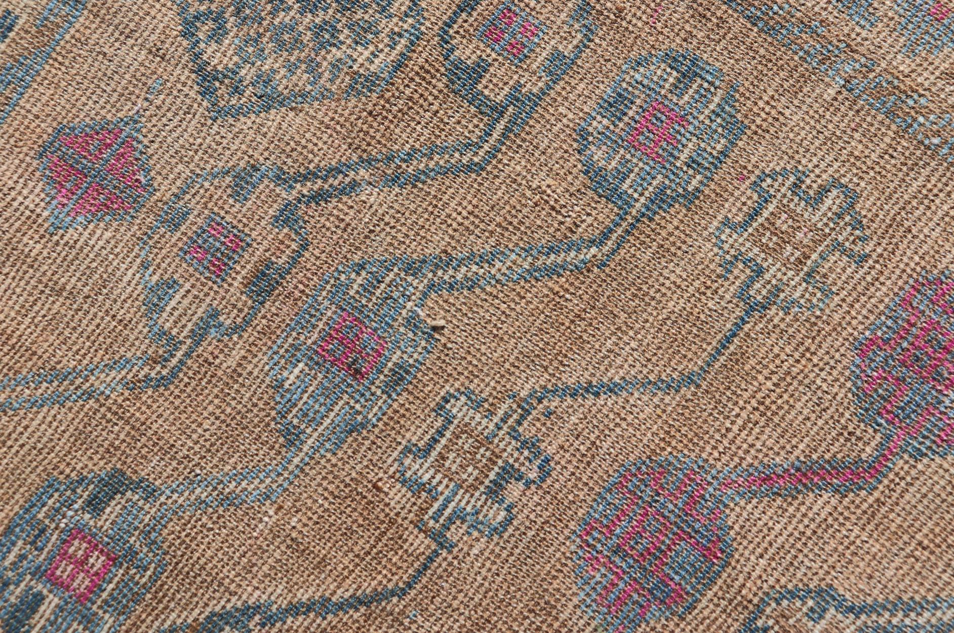 Vintage Persian Shiraz with Tribal Design in Soft Yellow, Pink, and Blue Gray For Sale 2