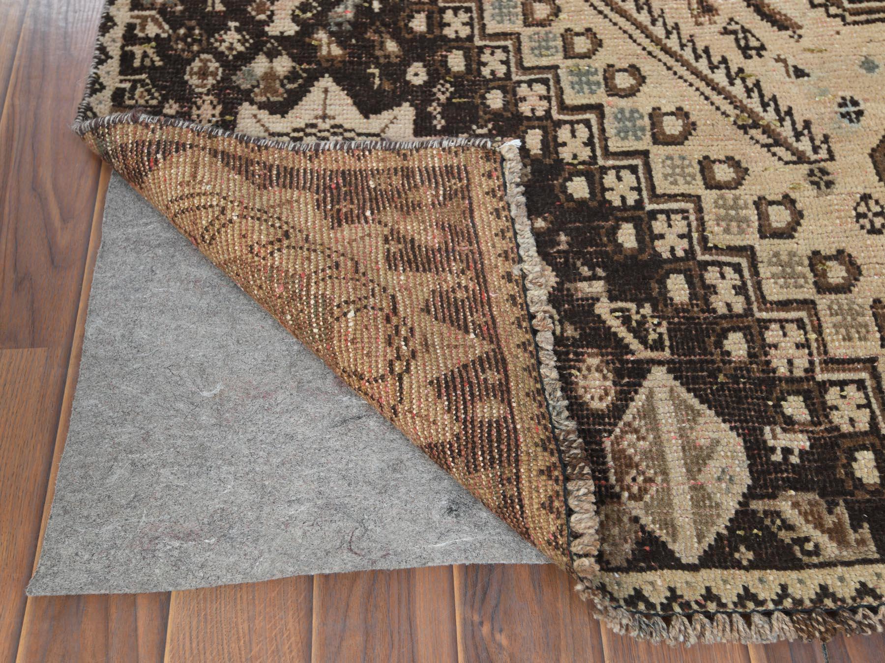 Medieval Vintage Persian Shiraz with Triple Medallion Worn Down Hand Knotted Wool Rug For Sale