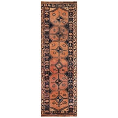 Vintage Persian Shiraz Worn Down Terracotta Wide Runner Handmade Rug
