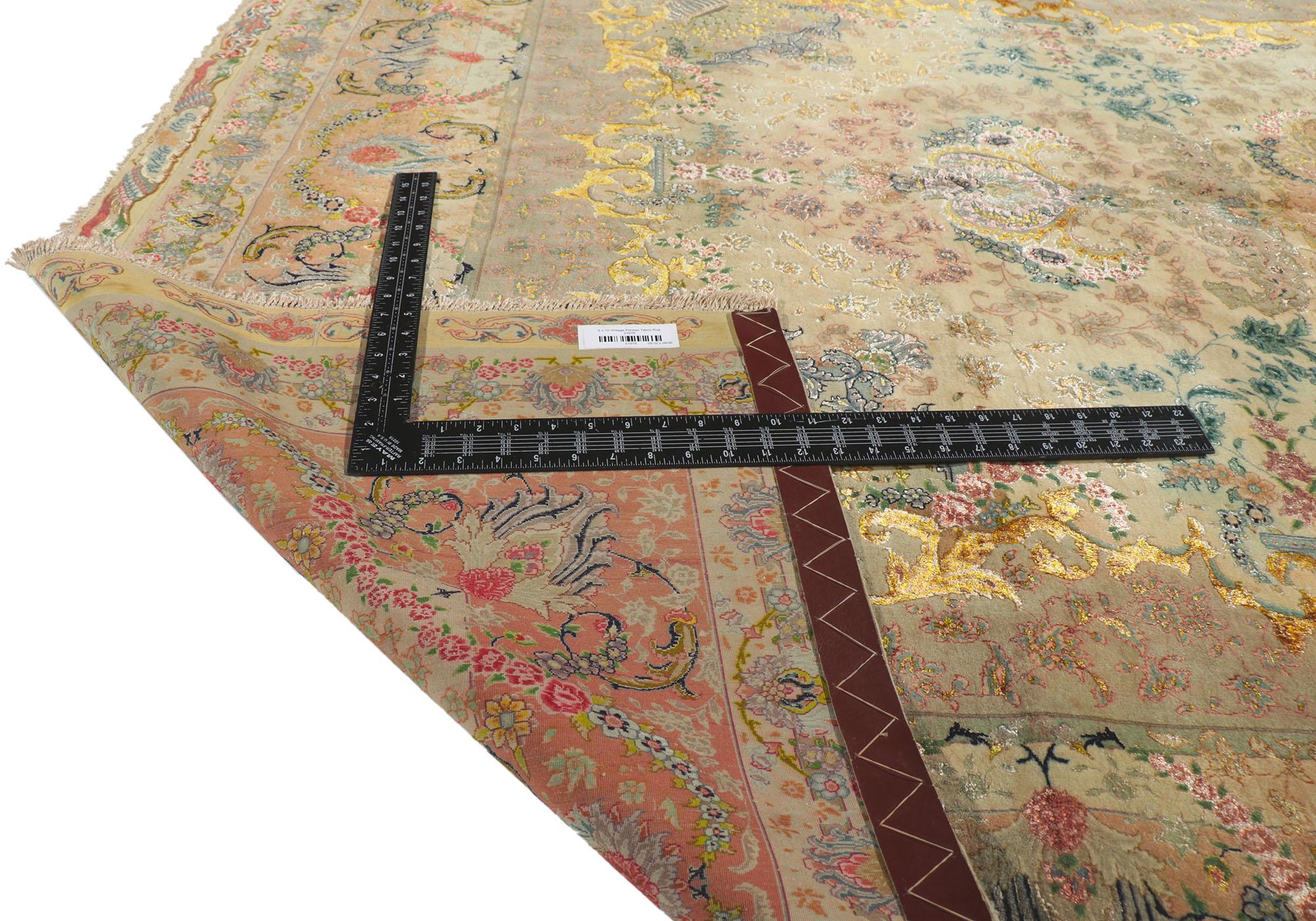 Hand-Knotted 1970s Signed Vintage Pastel Persian Shirfar Tabriz Wool and Fine Silk Rug For Sale