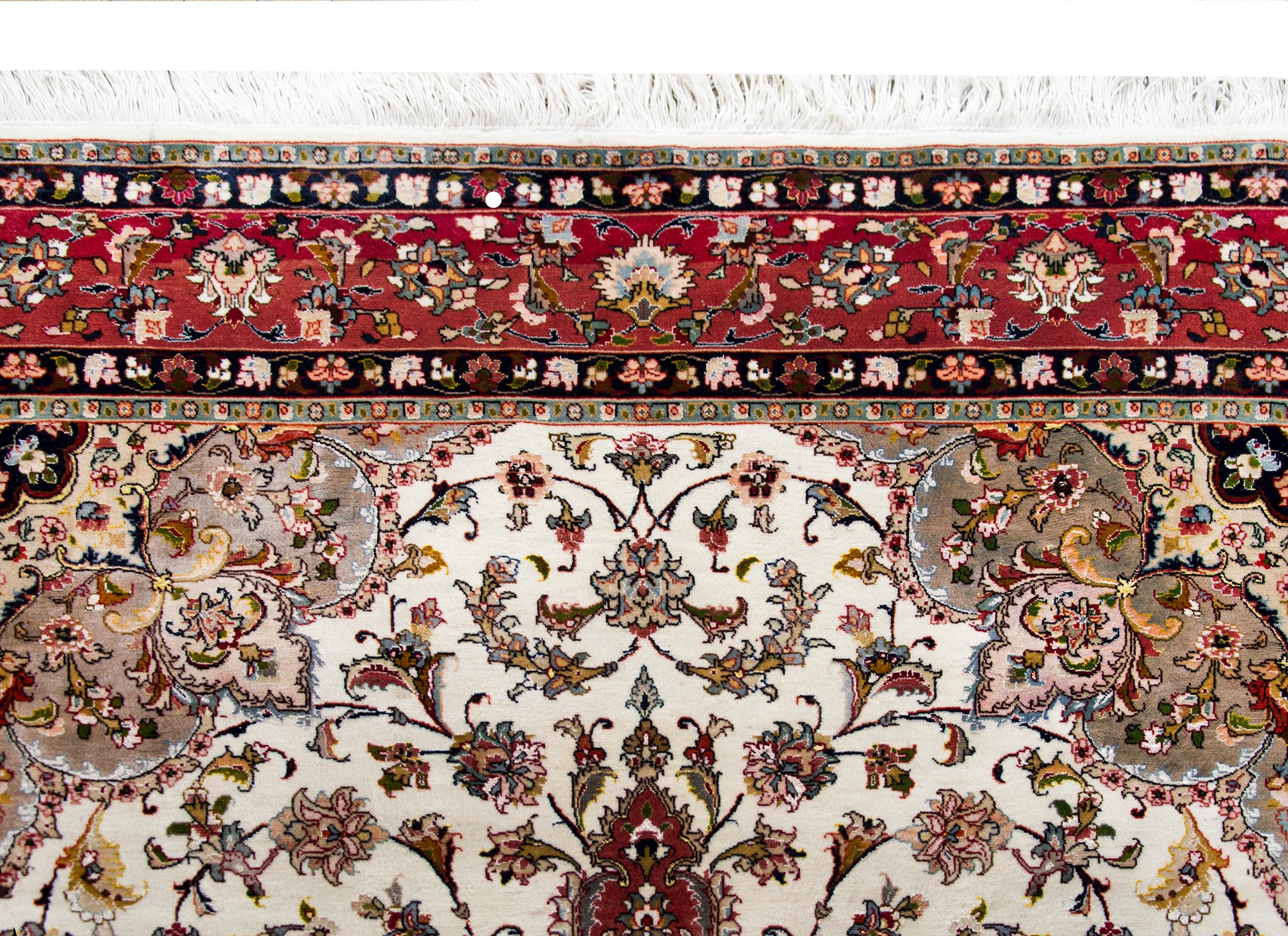 Vintage Persian Silk and Wool Tabriz Rug For Sale 6