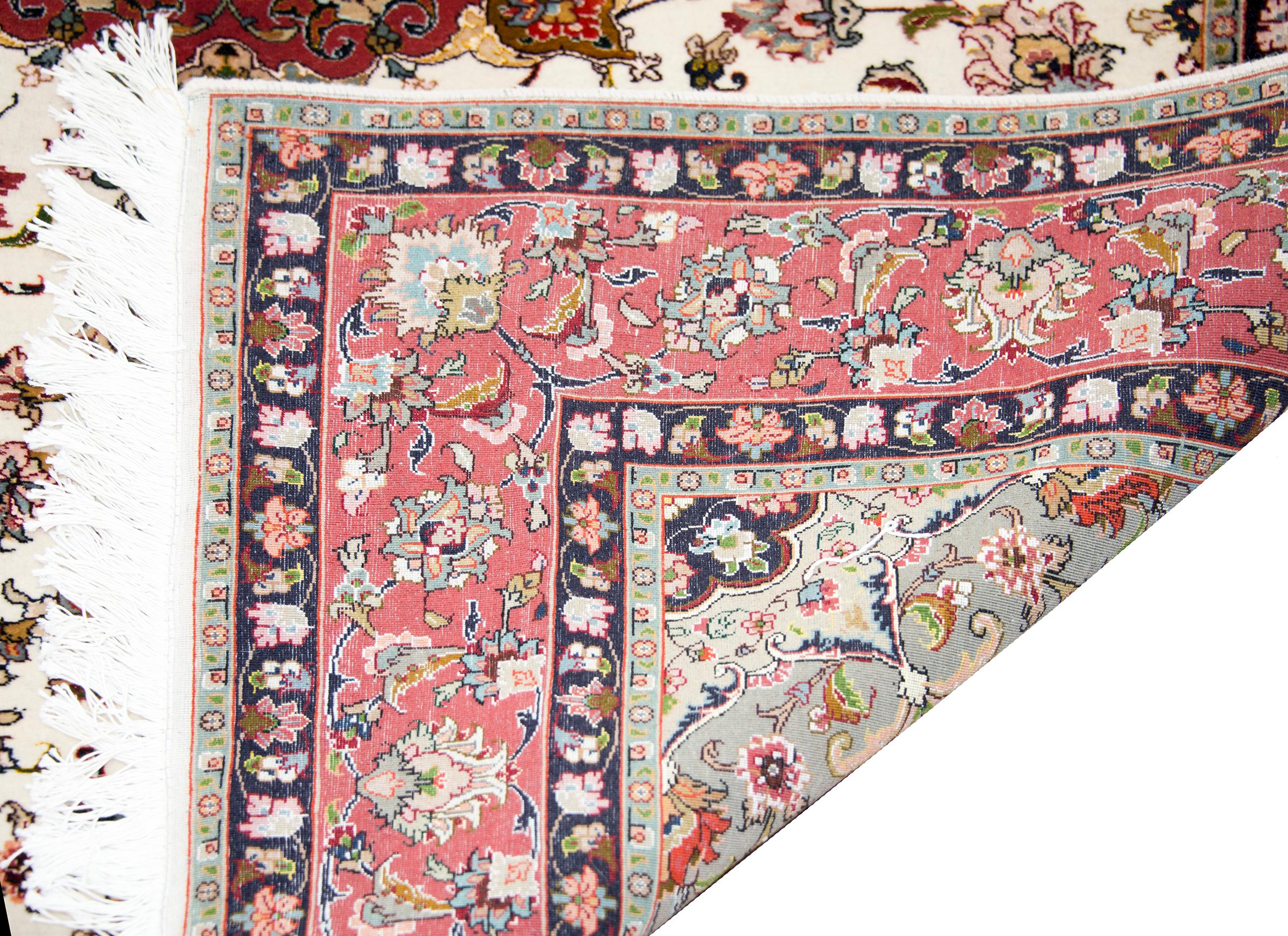 Vintage Persian Silk and Wool Tabriz Rug For Sale 8