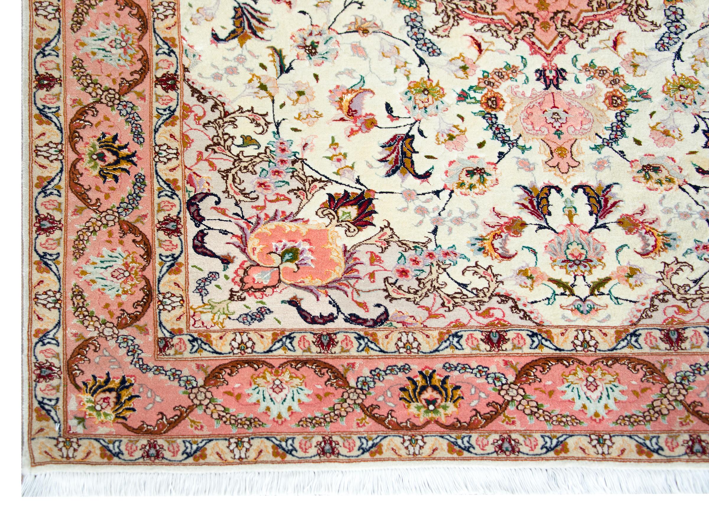 Vintage Persian Silk and Wool Tabriz Rug For Sale 8