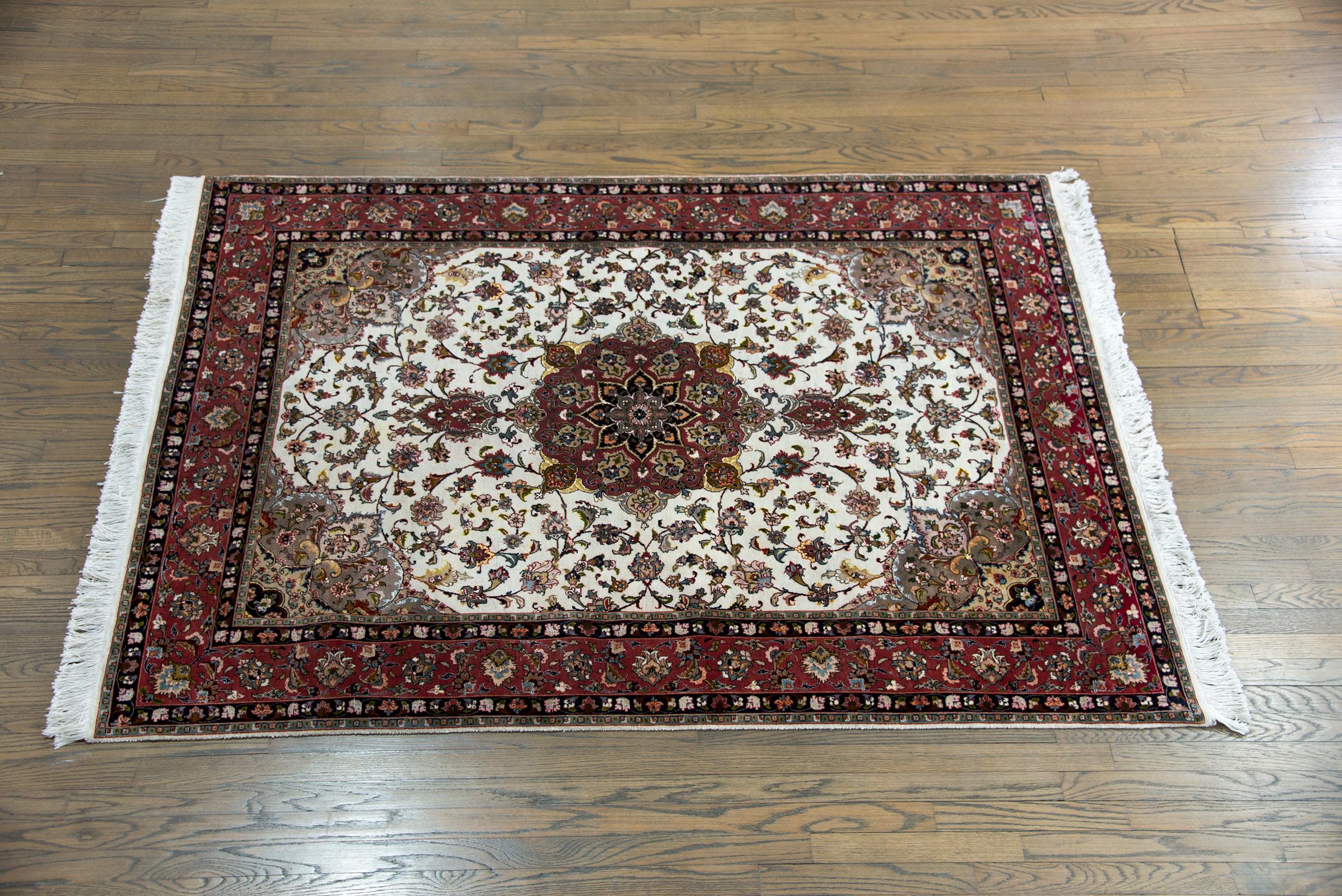 Vintage Persian Silk and Wool Tabriz Rug For Sale 9