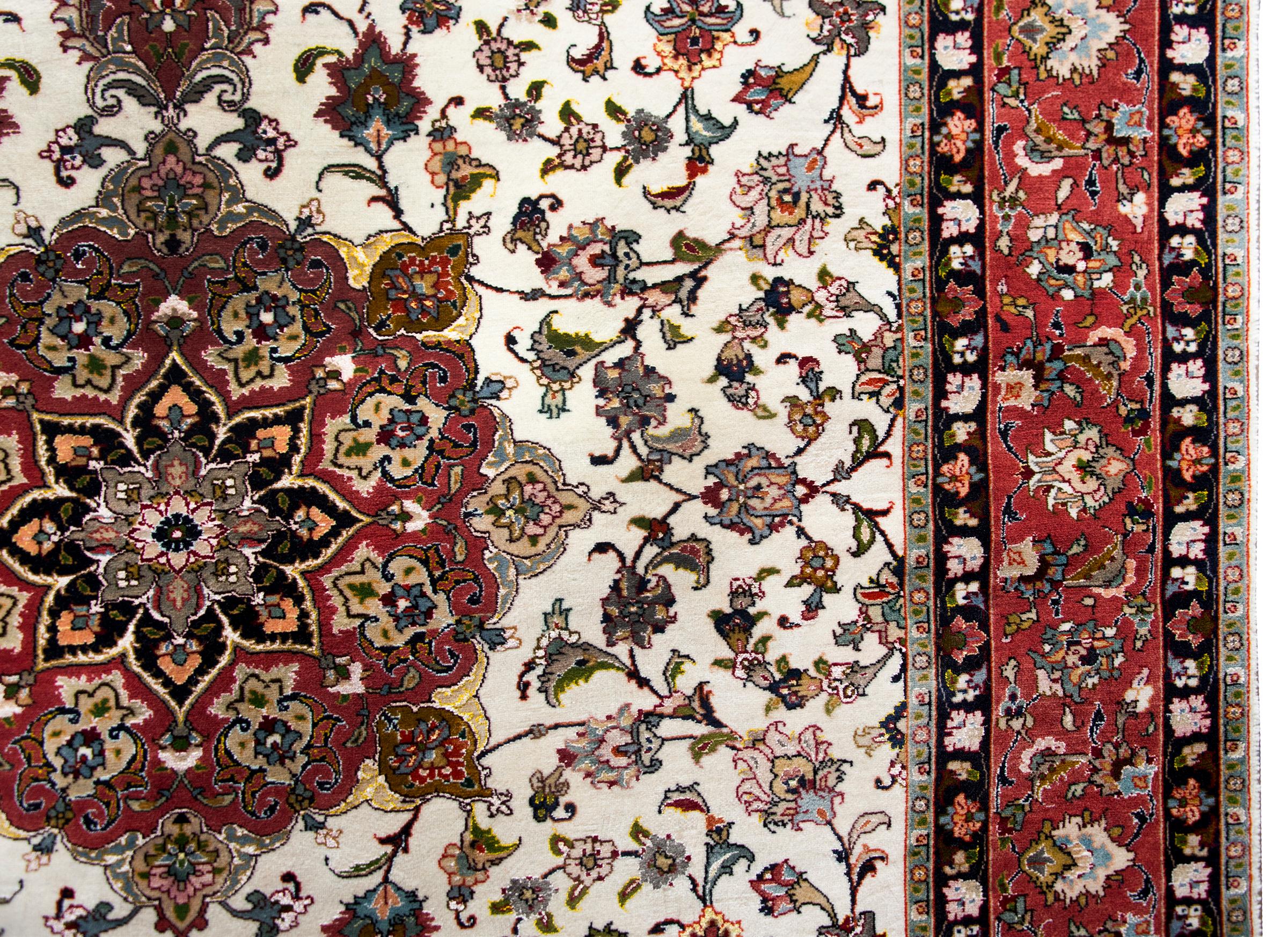 20th Century Vintage Persian Silk and Wool Tabriz Rug For Sale