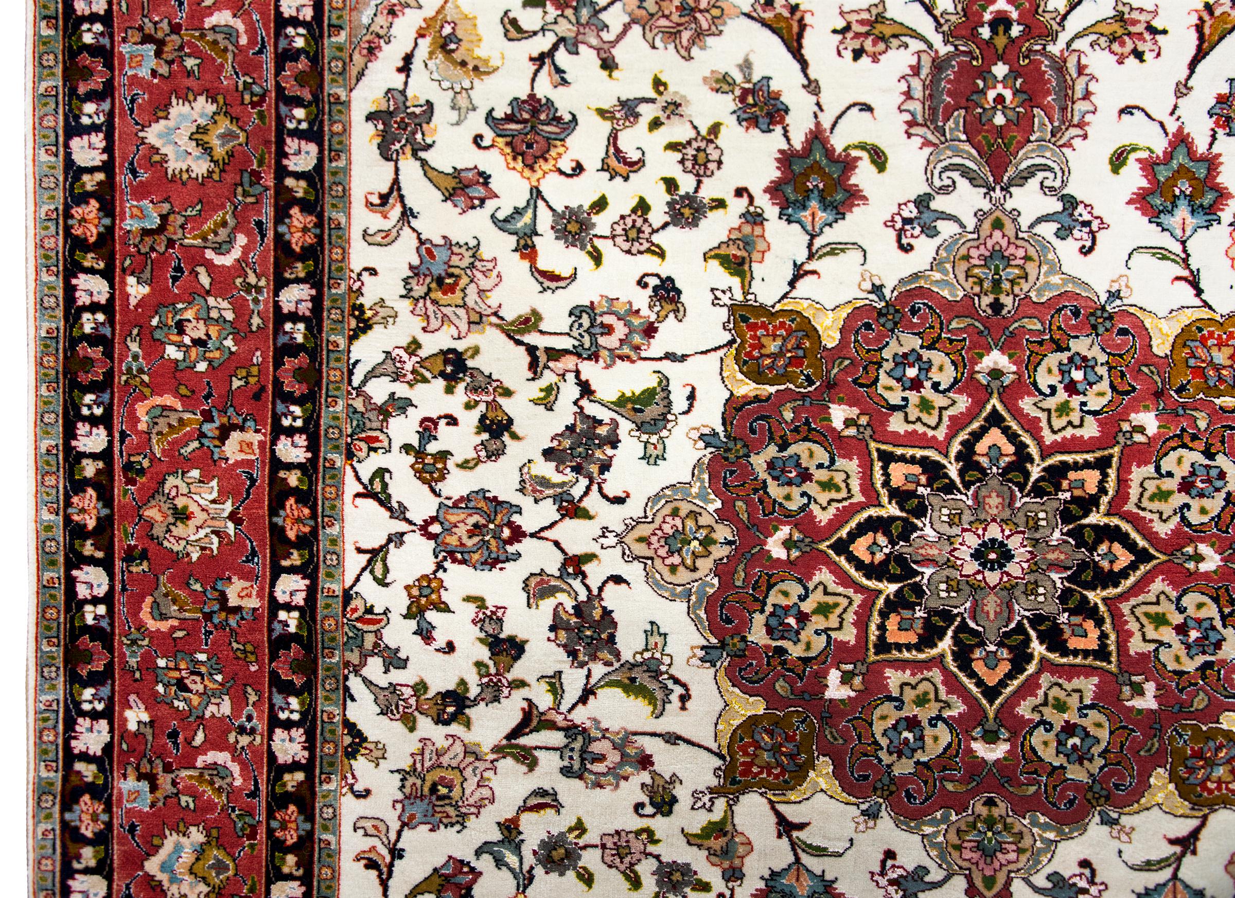 Vintage Persian Silk and Wool Tabriz Rug For Sale 1