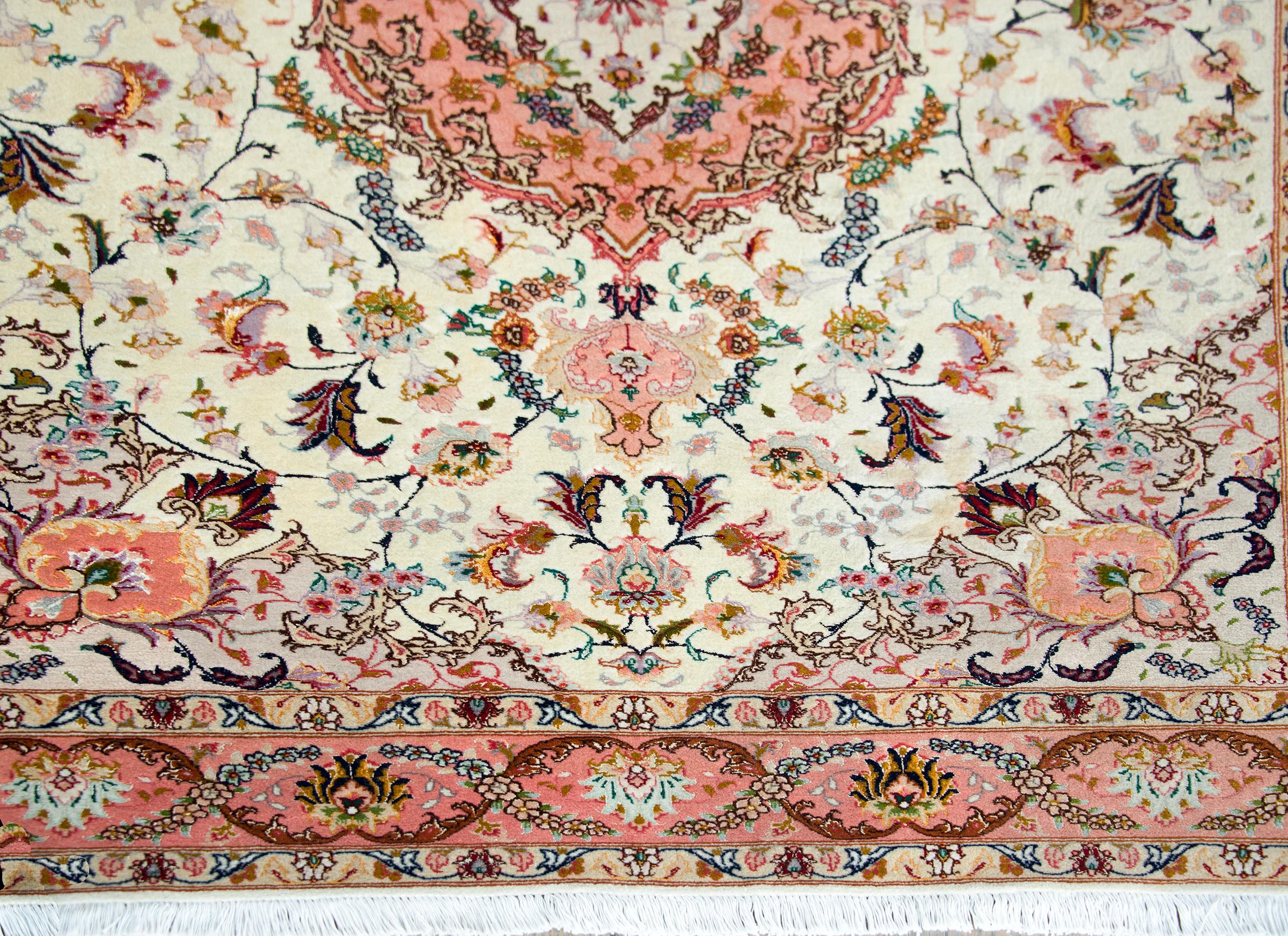 Vintage Persian Silk and Wool Tabriz Rug For Sale 3
