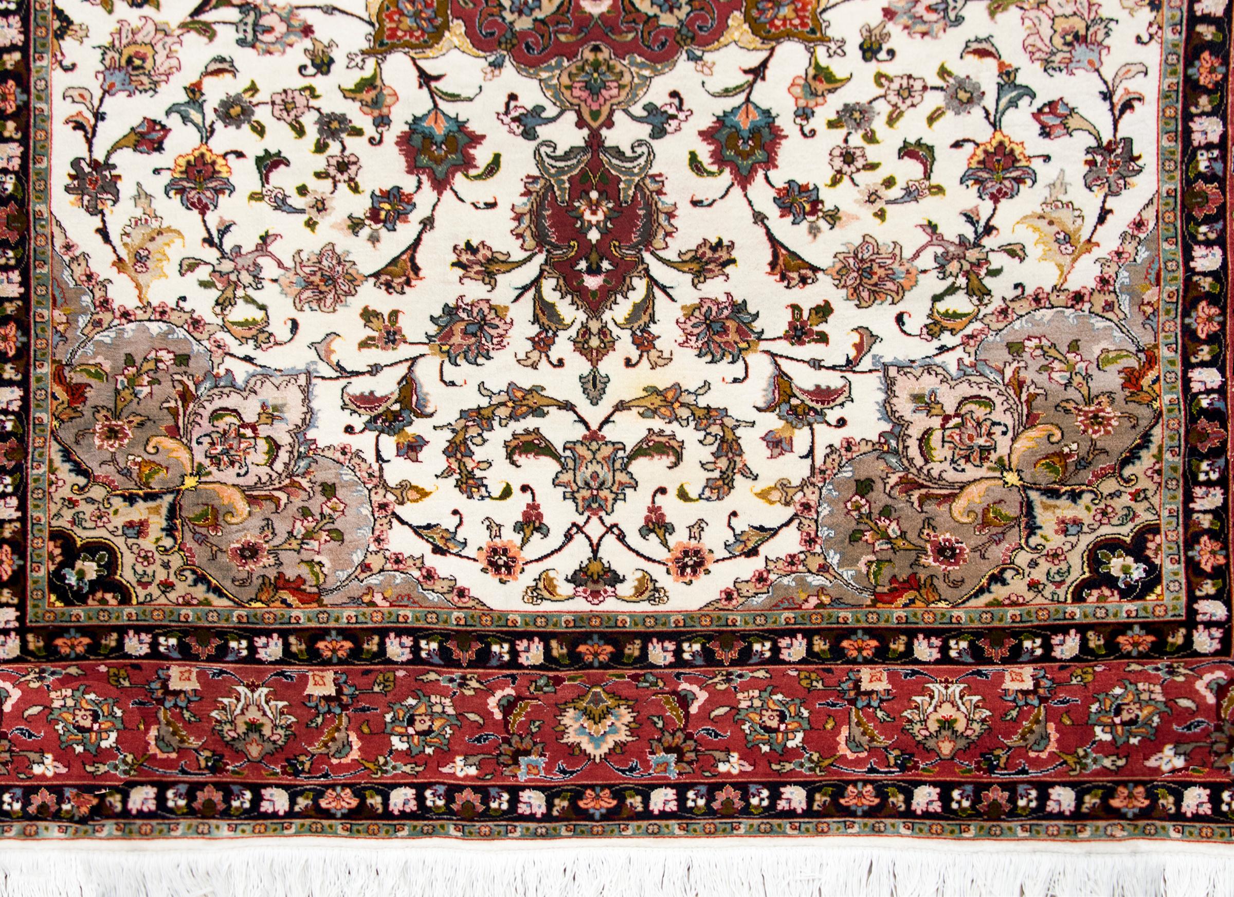 Vintage Persian Silk and Wool Tabriz Rug For Sale 4