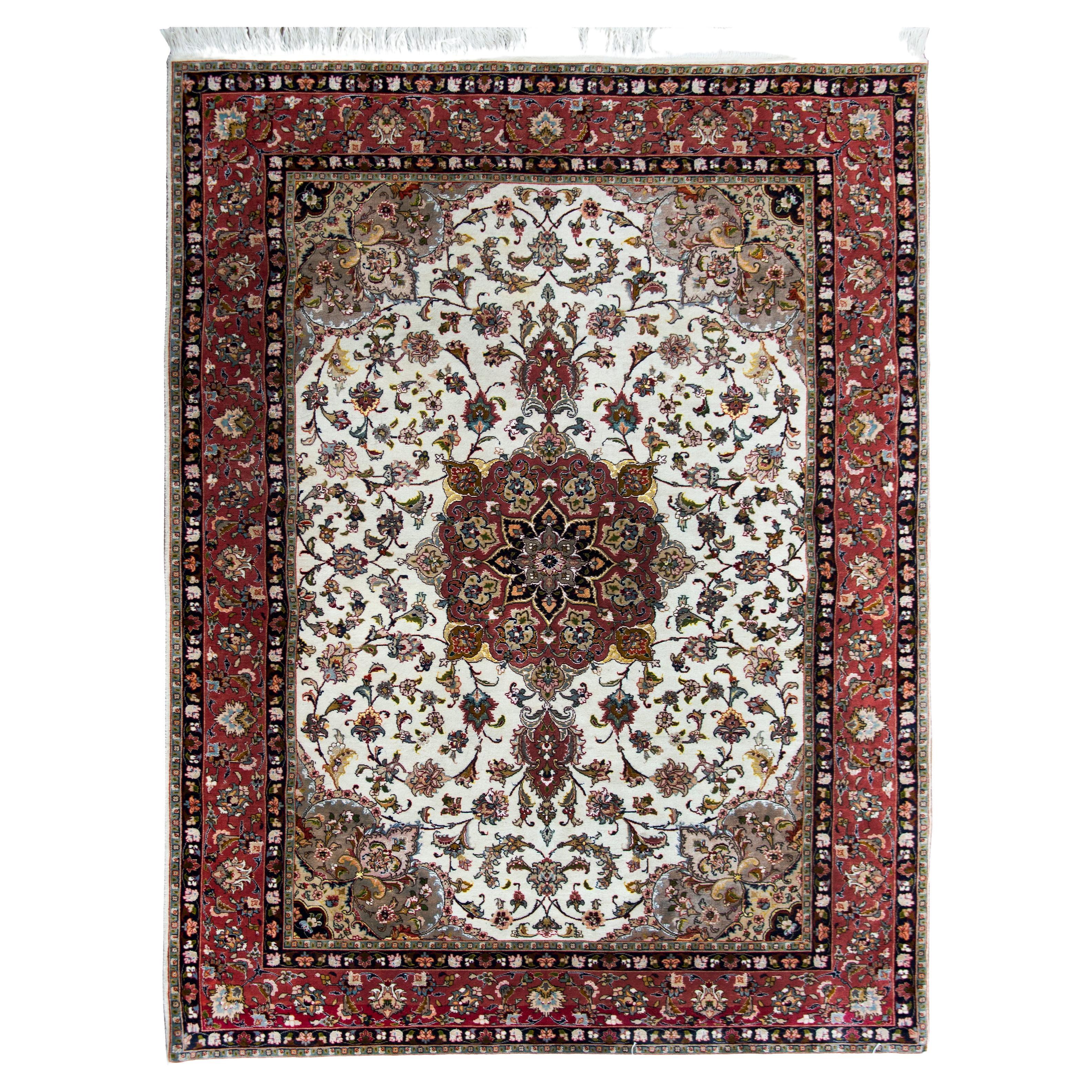 Vintage Persian Silk and Wool Tabriz Rug For Sale