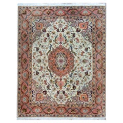 Vintage Persian Silk and Wool Tabriz Rug