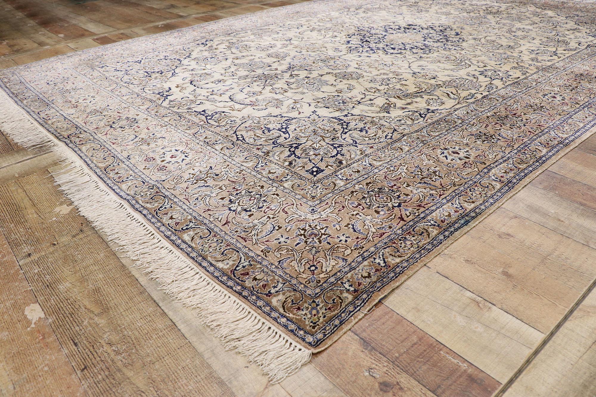 20th Century Vintage Persian Silk Nain Rug with French Cottage Style For Sale