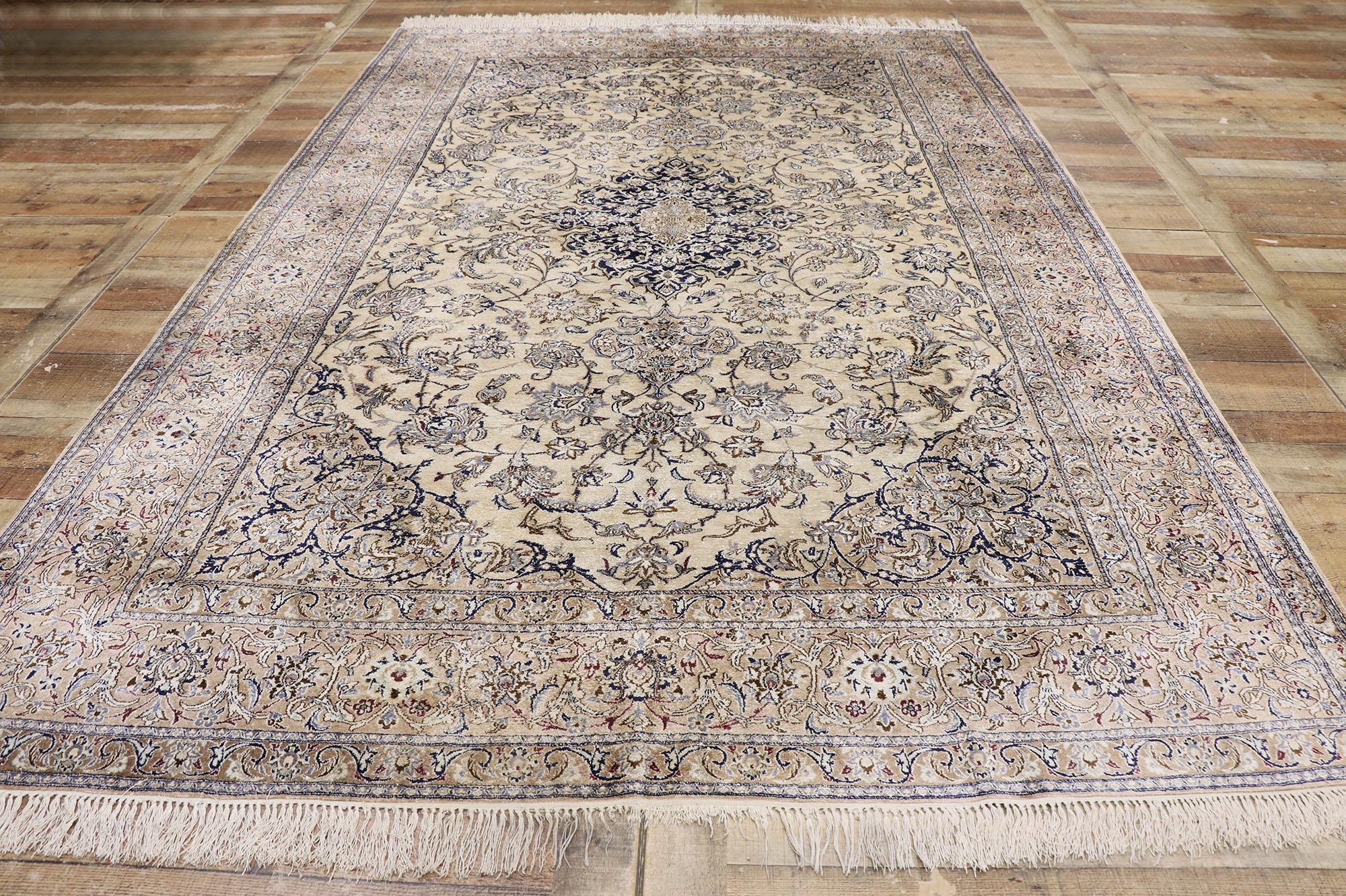 Vintage Persian Silk Nain Rug with French Cottage Style For Sale 1