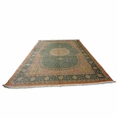 Vintage Persian Silk Qum 6x9 Teal, Ivory & Red Handmade Area Rug