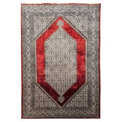 Tapis persan vintage en soie de Qum avec motif Herati sur toute la surface