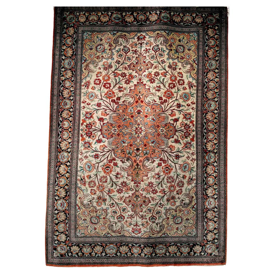Vintage Persian Rug in Rust Orange and Brown Floral Patterns, From Rug ...