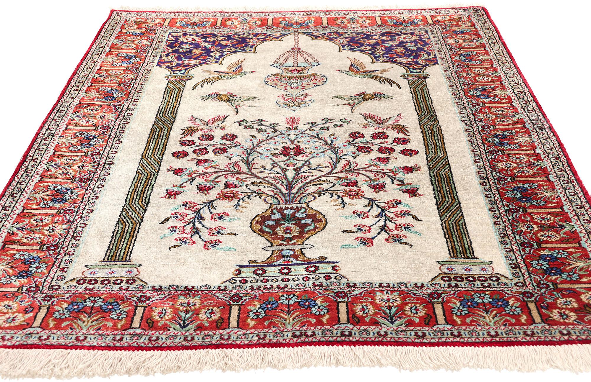 Baroque Vintage Persian Silk Qum Carpet For Sale