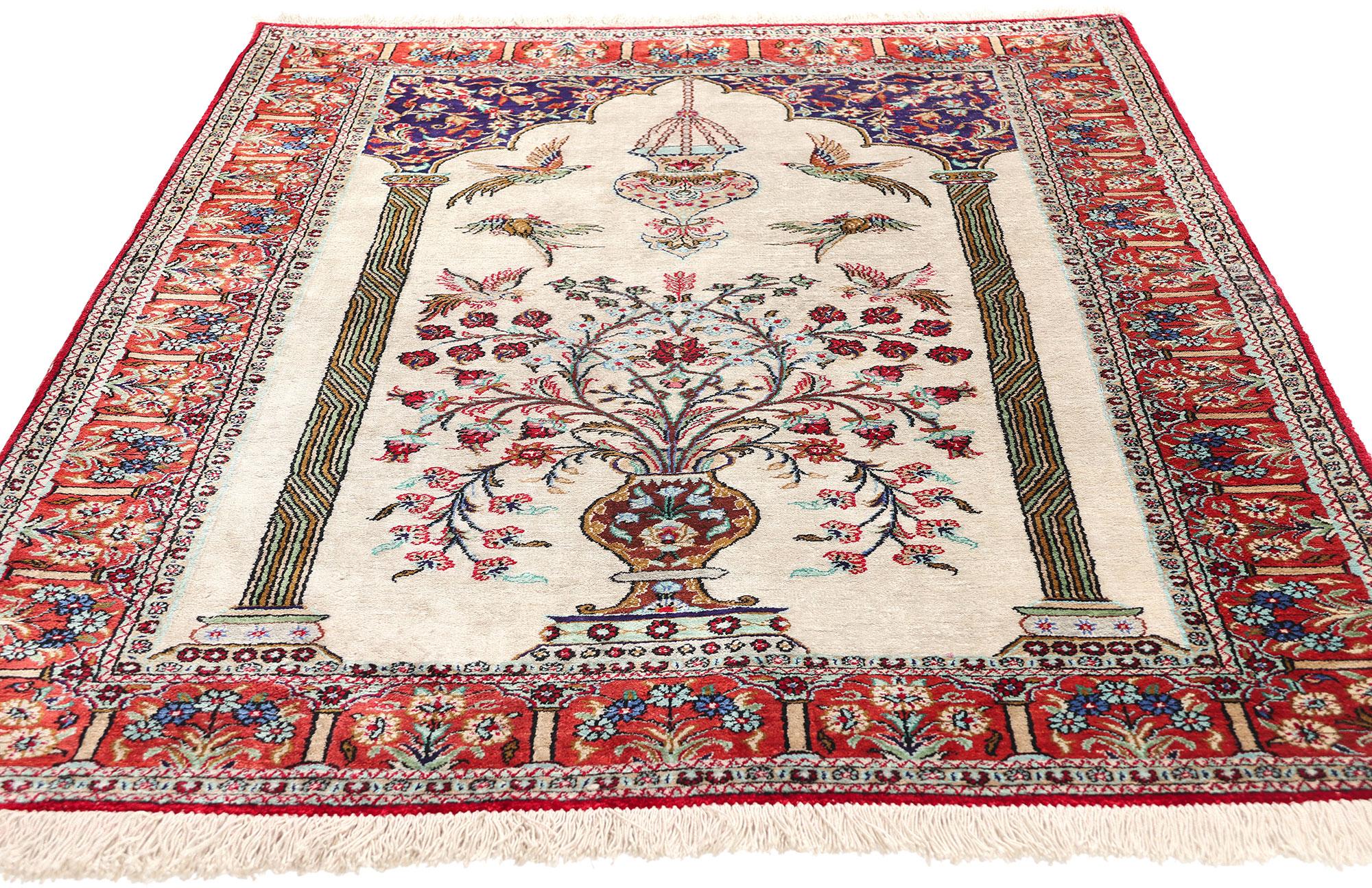 Barocco Tappeto persiano vintage in seta Qum in vendita