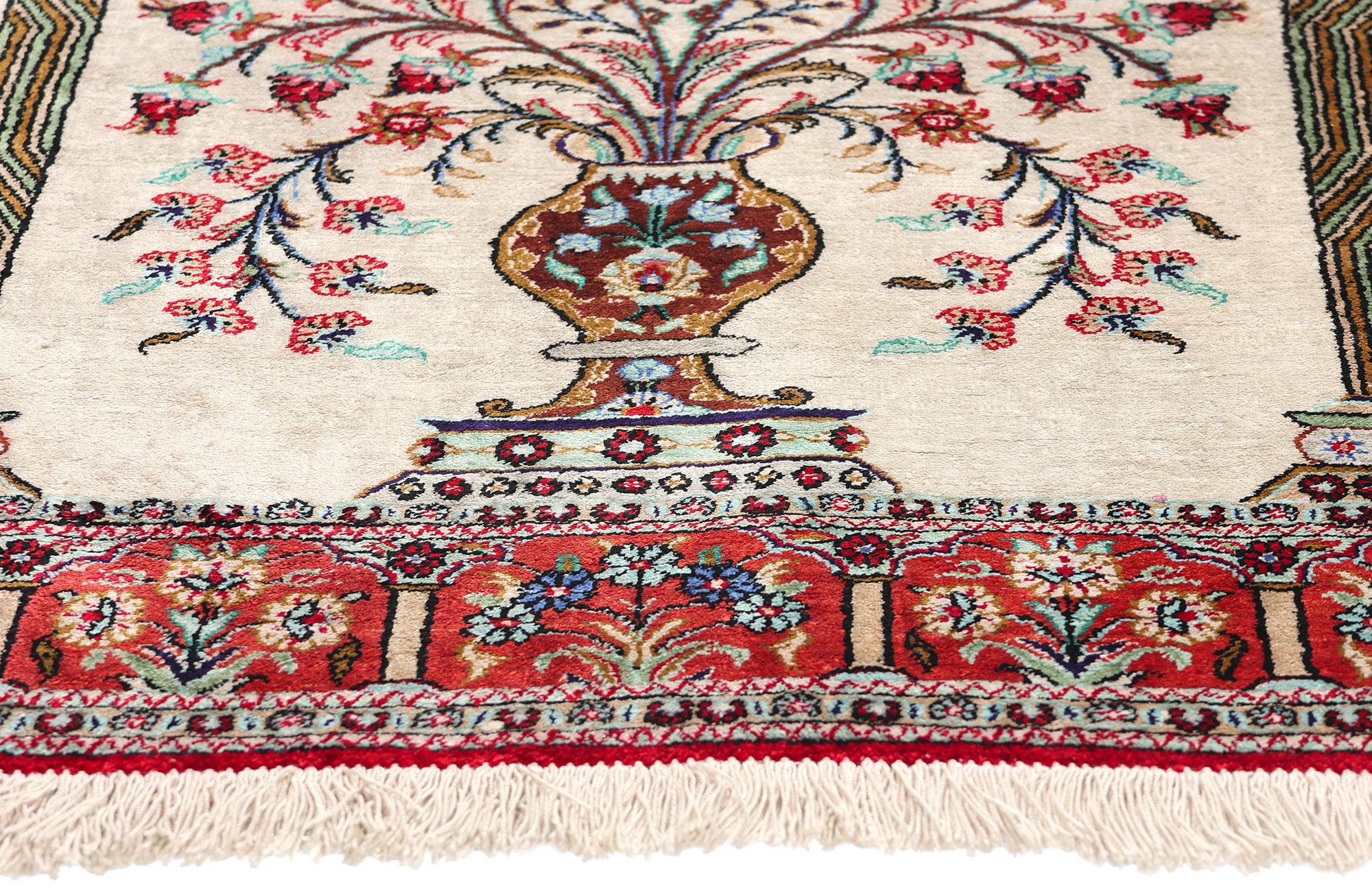 Hand-Knotted Vintage Persian Silk Qum Carpet For Sale