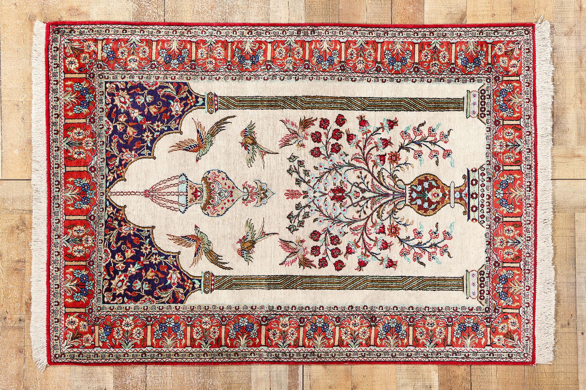 Tappeto persiano vintage in seta Qum in vendita 1