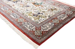 Vintage Persian Silk Qum Hunting Rug with Medieval Style