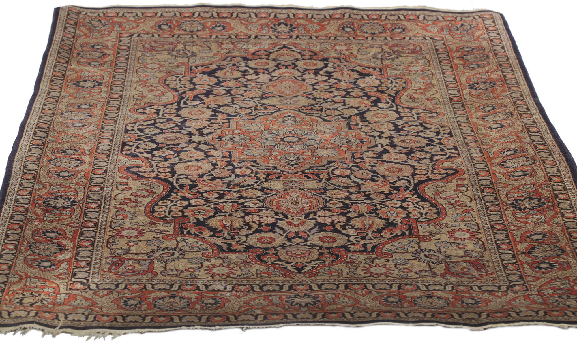 Sarouk Farahan Vintage Persian Silk Qum Rug For Sale