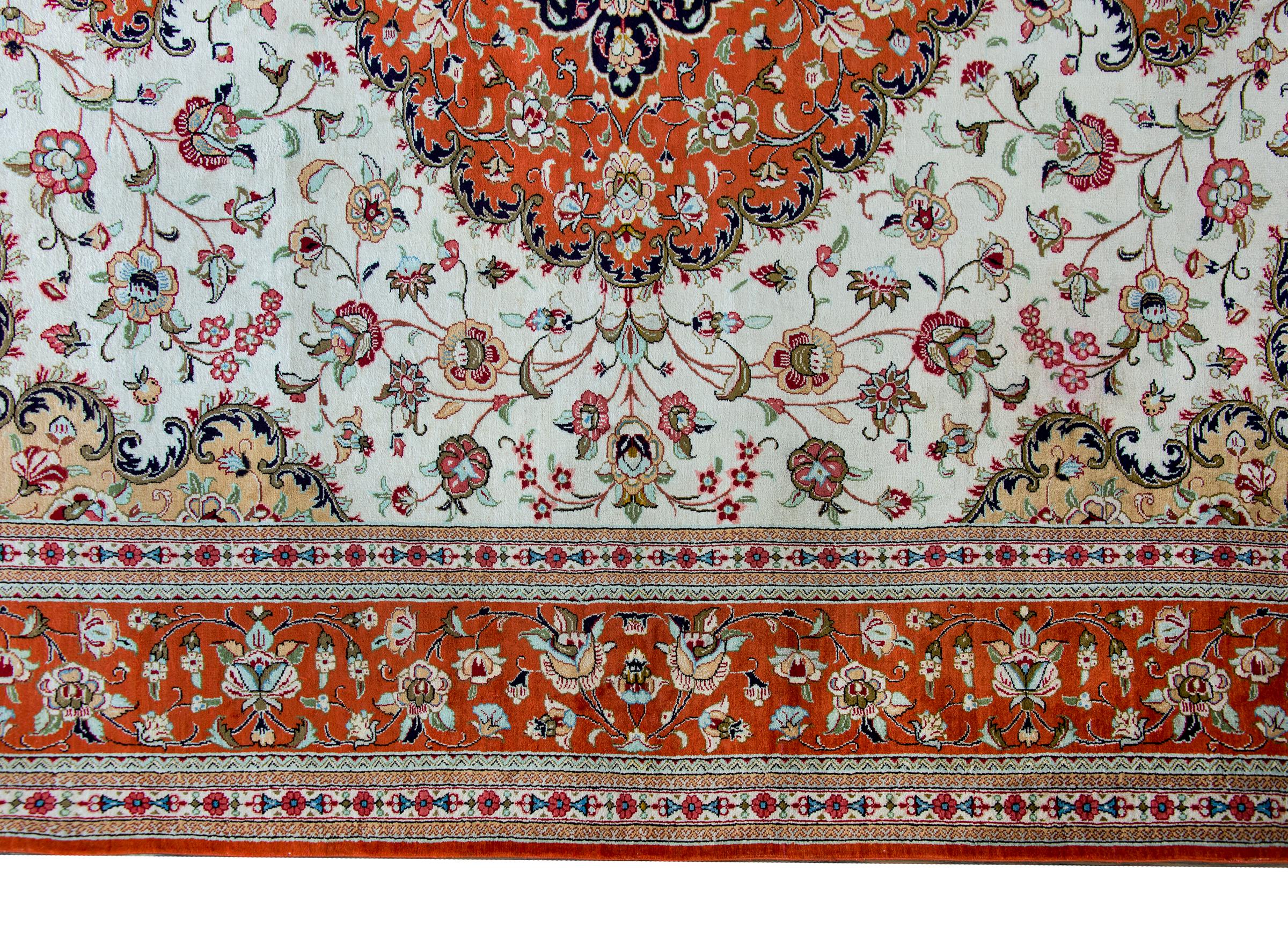 Vintage Persian Silk Qum Rug In Good Condition For Sale In Chicago, IL