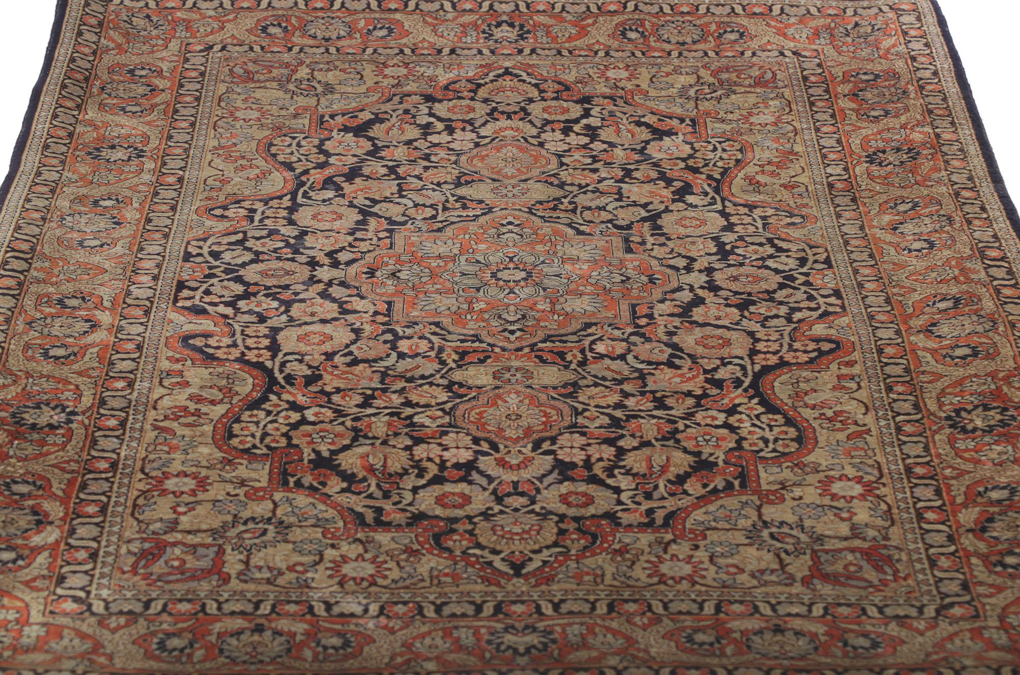 Hand-Knotted Vintage Persian Silk Qum Rug For Sale