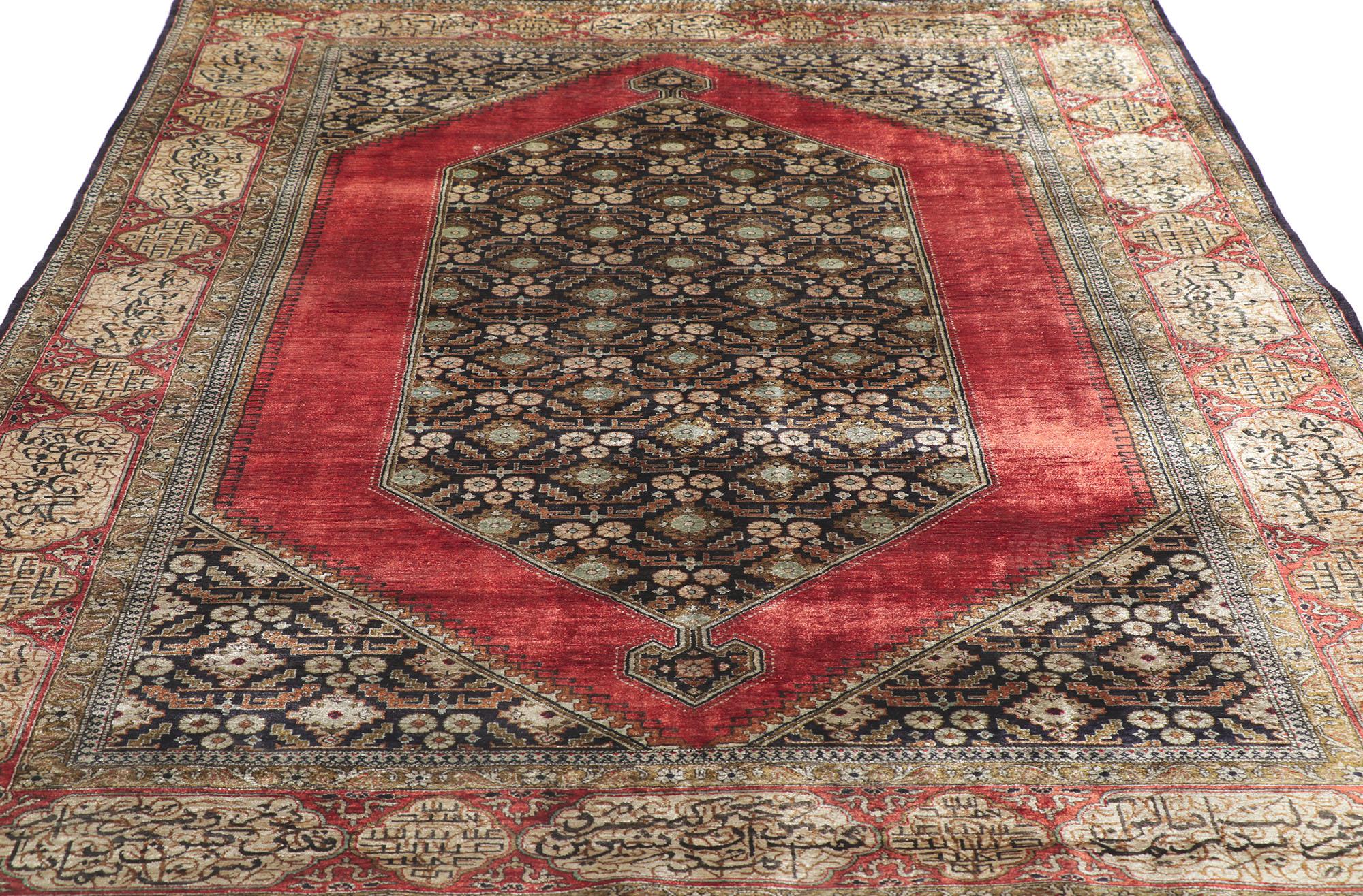 Hand-Knotted Vintage Persian Silk Qum Rug For Sale