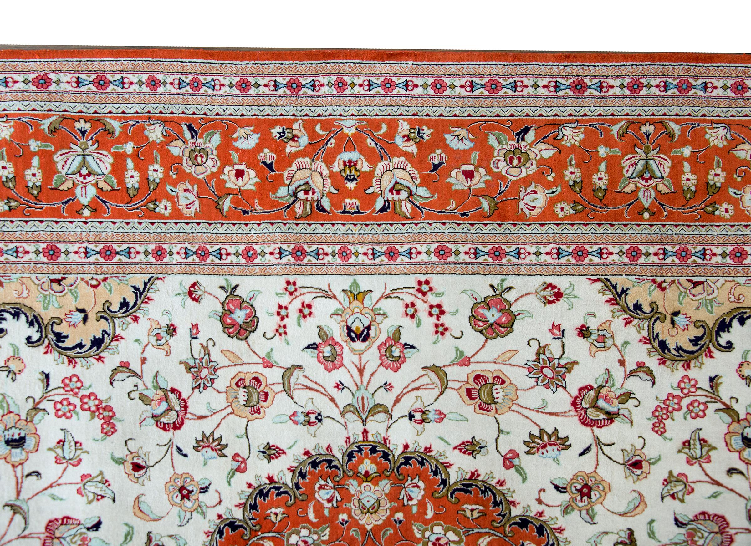 20th Century Vintage Persian Silk Qum Rug For Sale