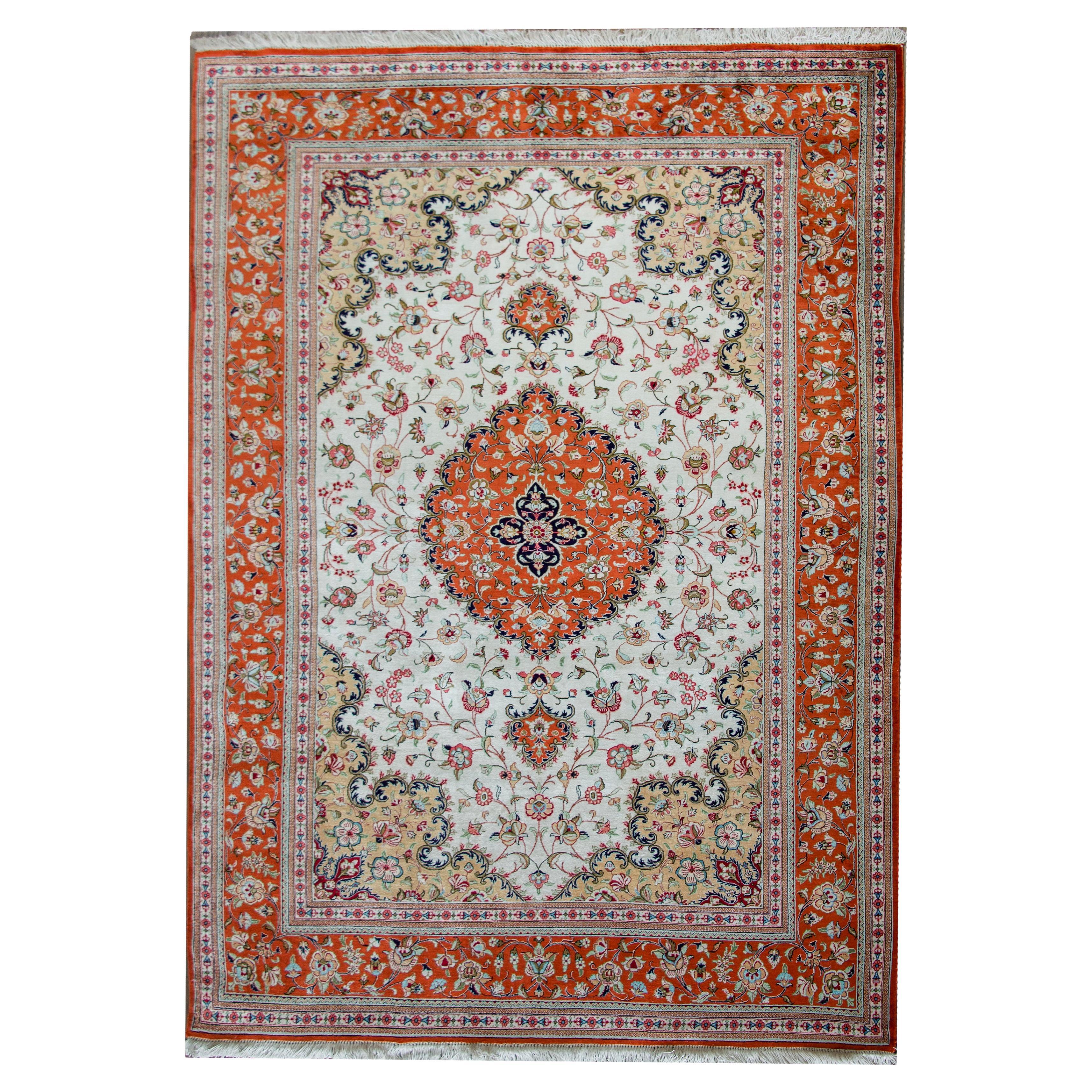 Vintage Persian Silk Qum Rug