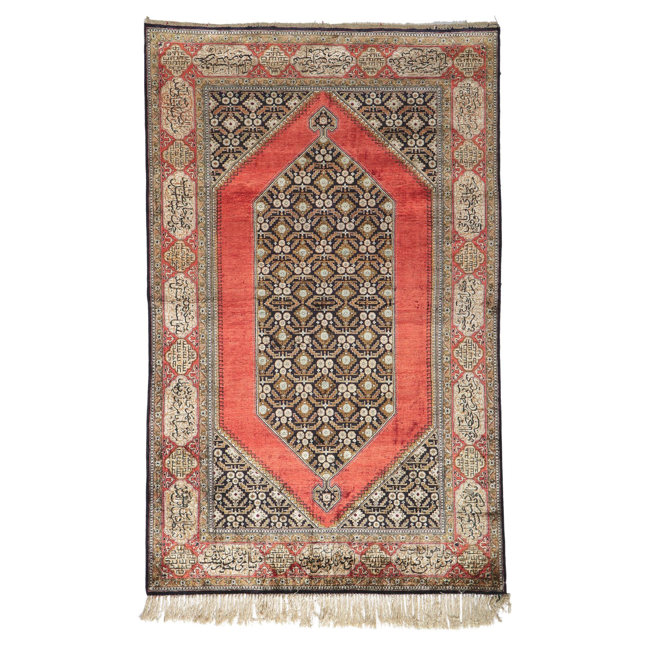 Vintage Persian Silk Qum Rug For Sale