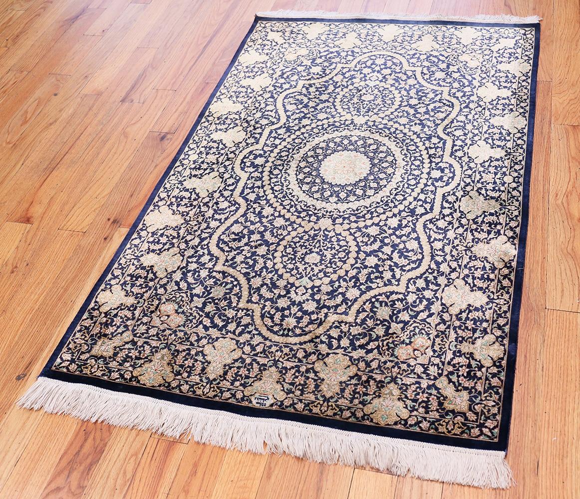 Vintage Persian Silk Qum Rug. Size: 3 ft 3 in x 4 ft 10 in In Good Condition In New York, NY
