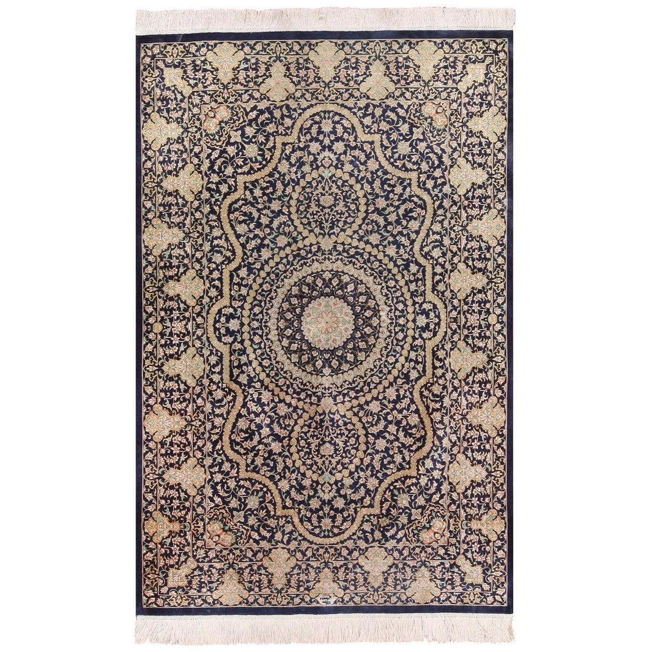 Vintage Persian Silk Qum Rug. Size: 3 ft 3 in x 4 ft 10 in