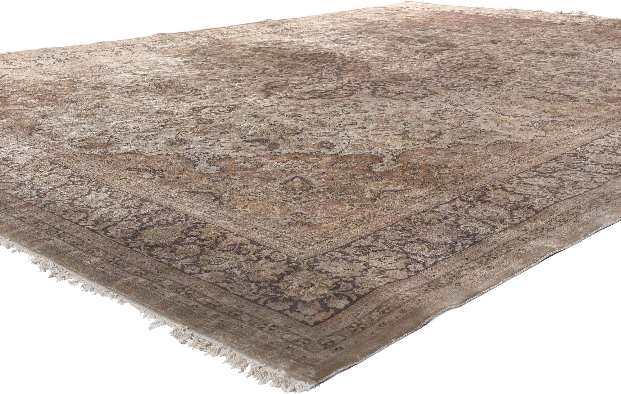 77669 Vintage Persian silk qum rug with Chippendale Style 08'02 x 11'06. Warm and sophisticated with incredible detail and texture, this hand-knotted silk vintage Persian Qum rug beautifully embodies Chippendale style. The silky field features a