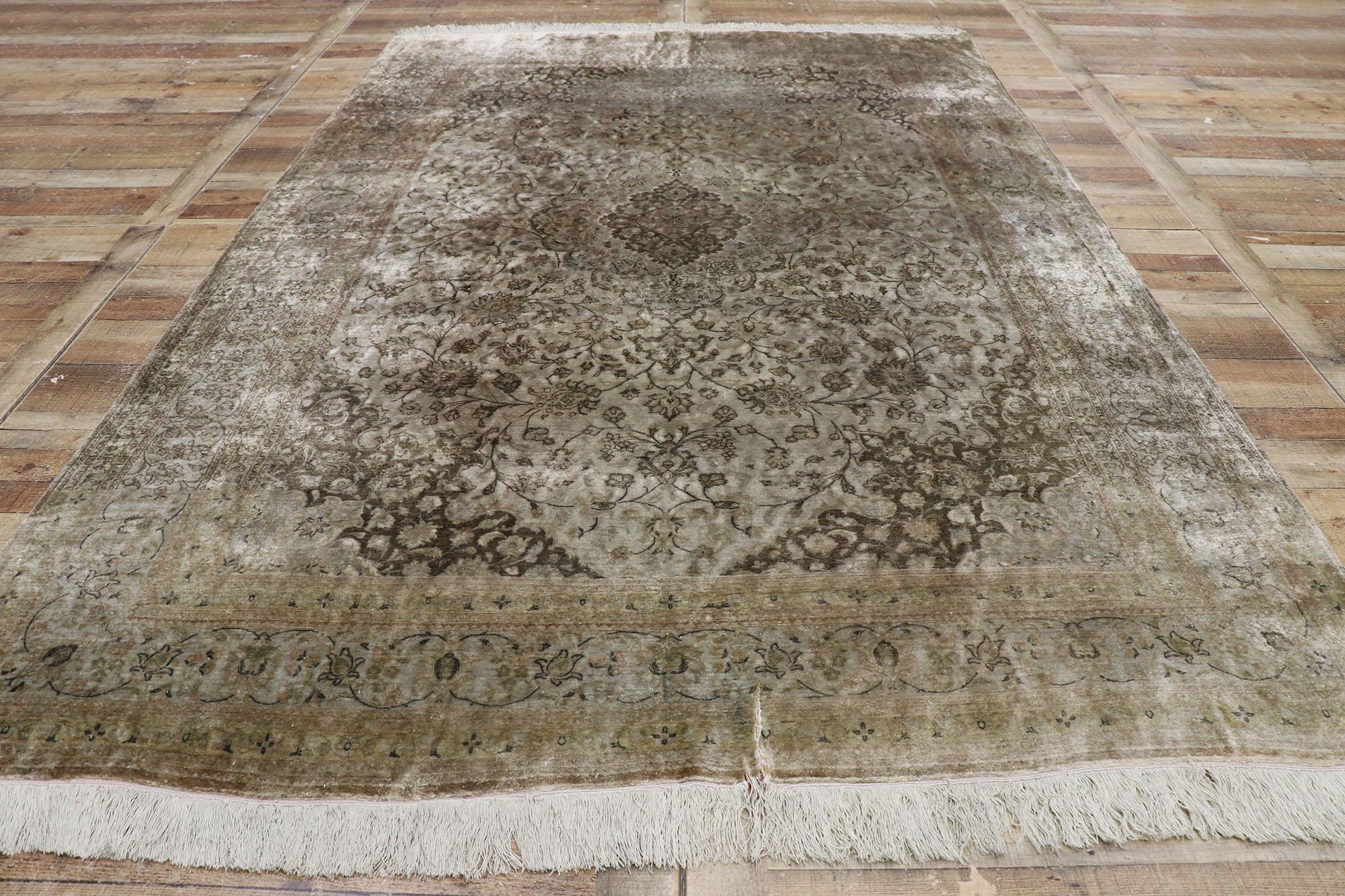 Vintage Persian Silk Qum Rug with French Cottage Style For Sale 1