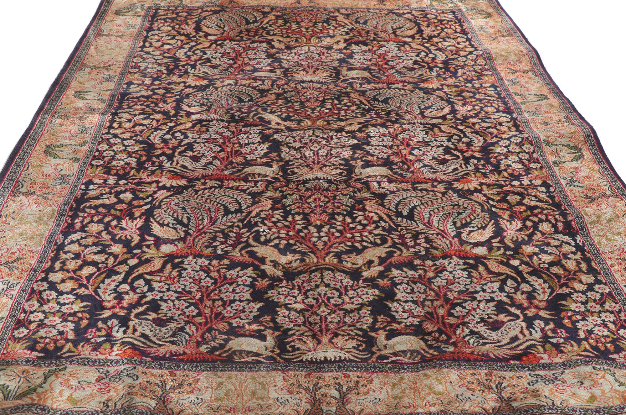 20th Century Vintage Persian Silk Qum Rug with Garden of Paradise Design For Sale