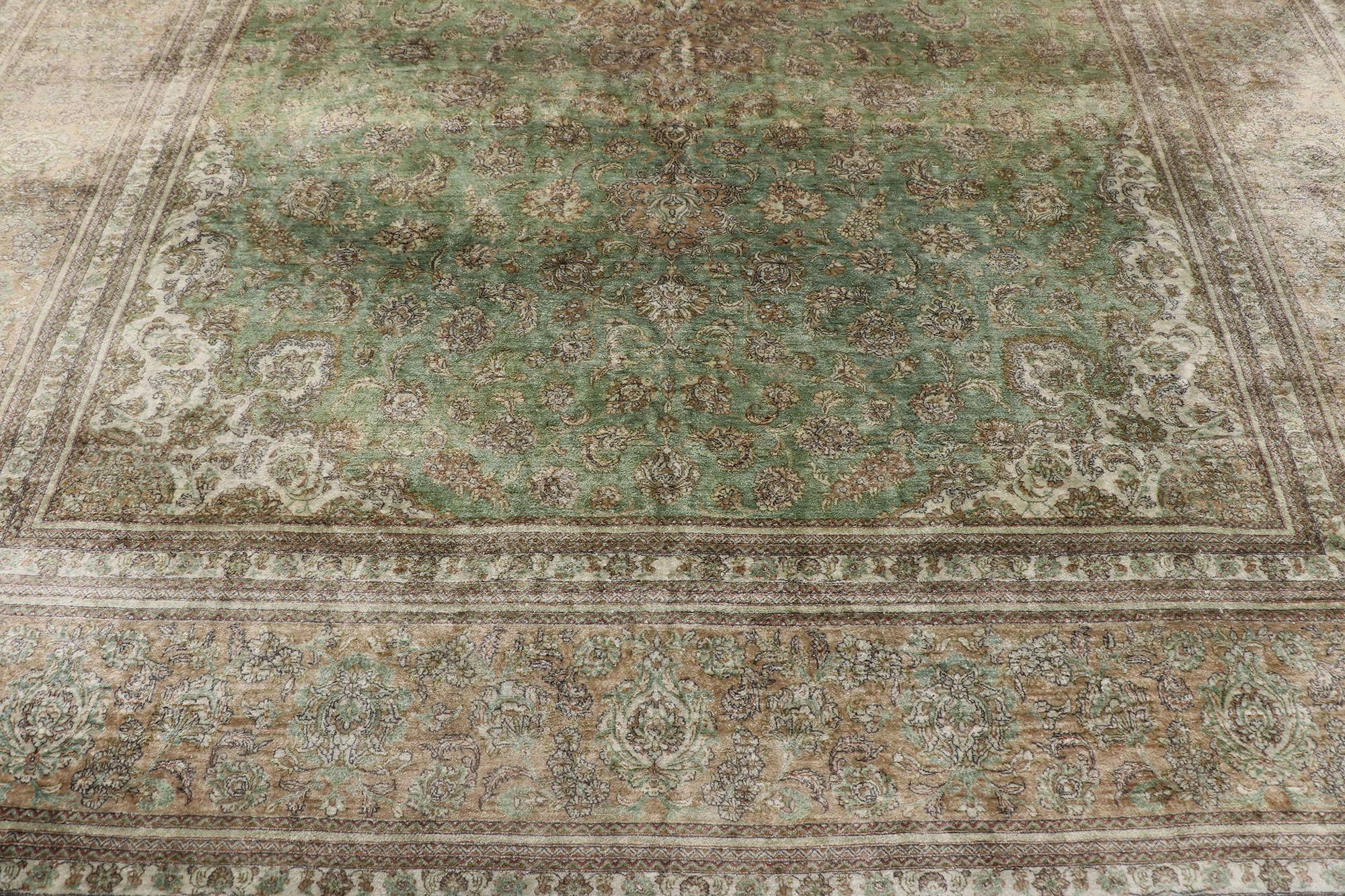 Hand-Knotted Vintage Persian Silk Qum Rug with Warm Earth-Tone Colors