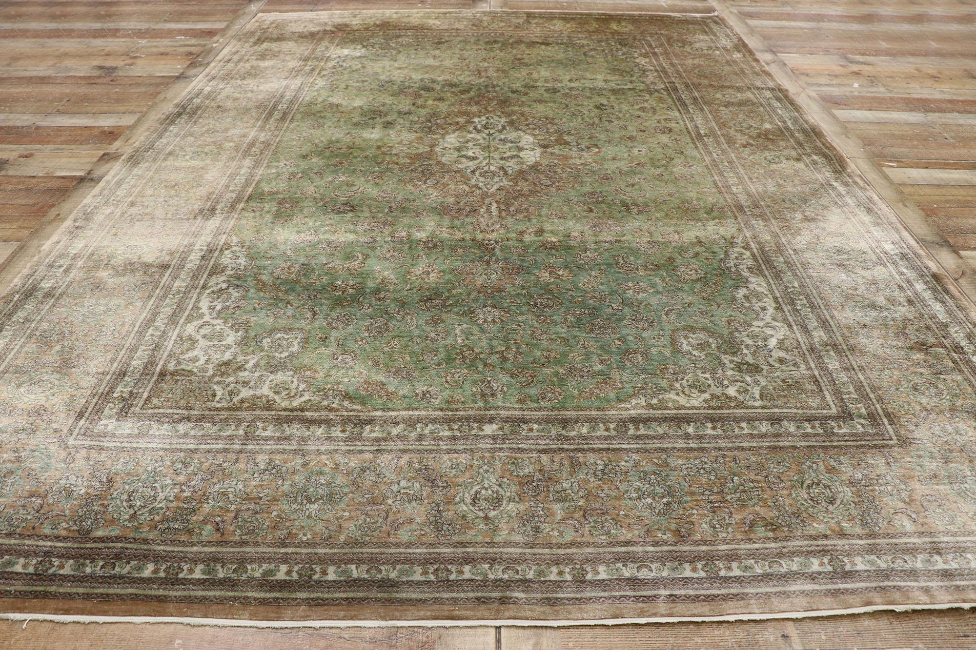 Vintage Persian Silk Qum Rug with Warm Earth-Tone Colors 2