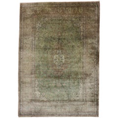 Vintage Persian Silk Qum Rug with Warm Earth-Tone Colors