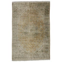 Vintage Persian Silk Qum Rug with Warm Mediterranean Style