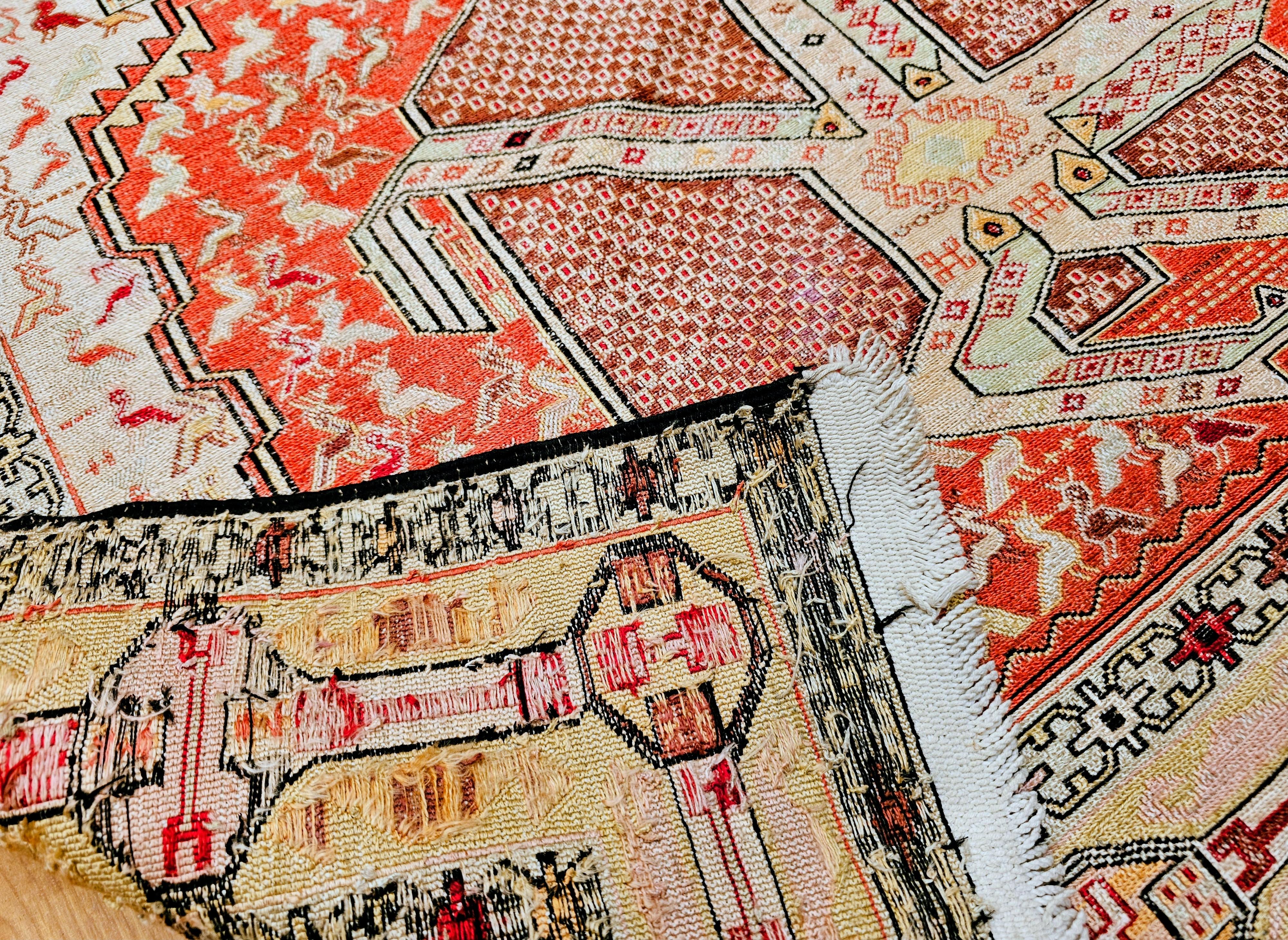 Vintage Persian Silk Shahsavan Soumak Tribal Flachgewebe Bereich Teppich im Angebot 3