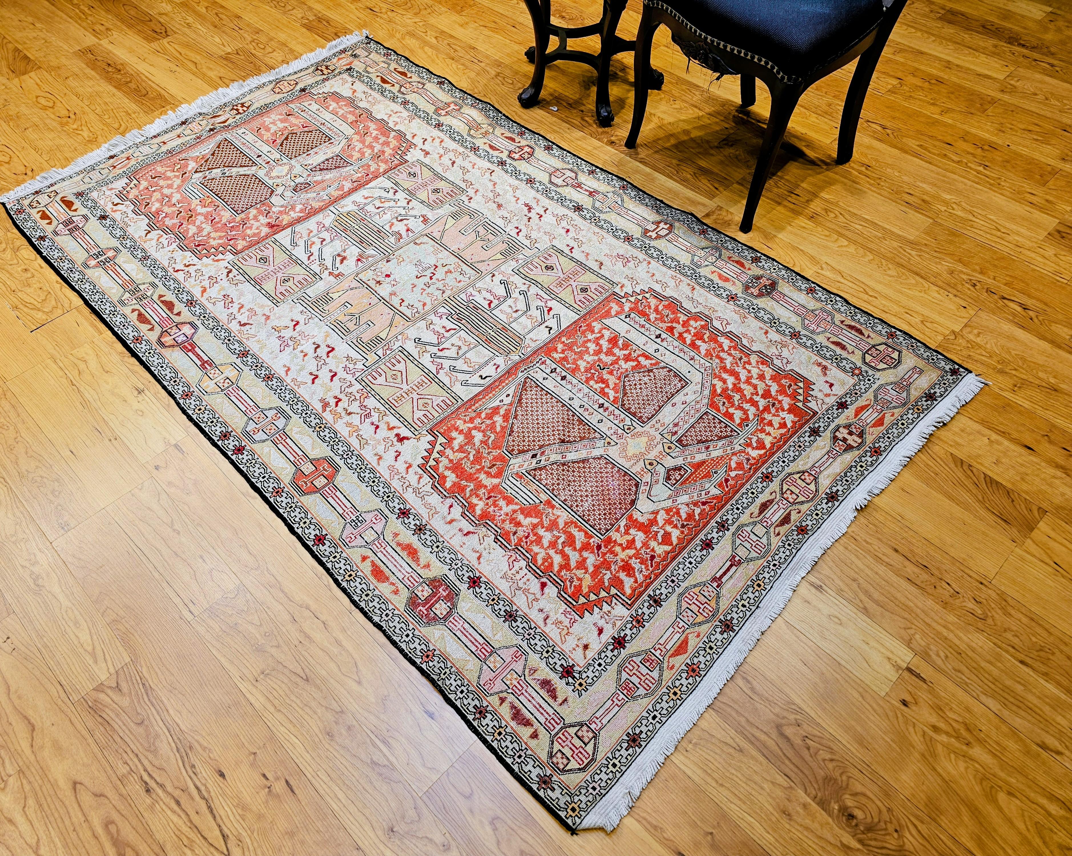 Vintage Persian Silk Shahsavan Soumak Tribal Flachgewebe Bereich Teppich im Angebot 4