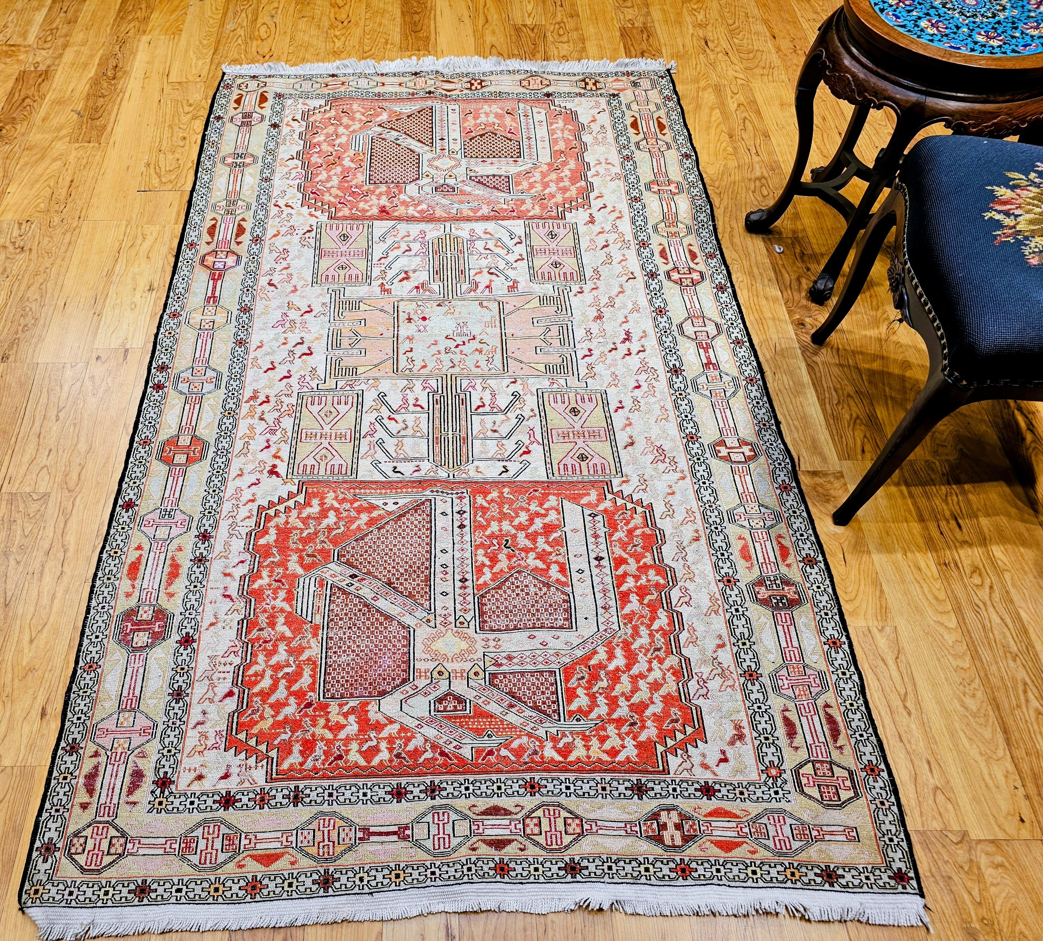 Vintage Persian Silk Shahsavan Soumak Tribal Flachgewebe Bereich Teppich im Angebot 5