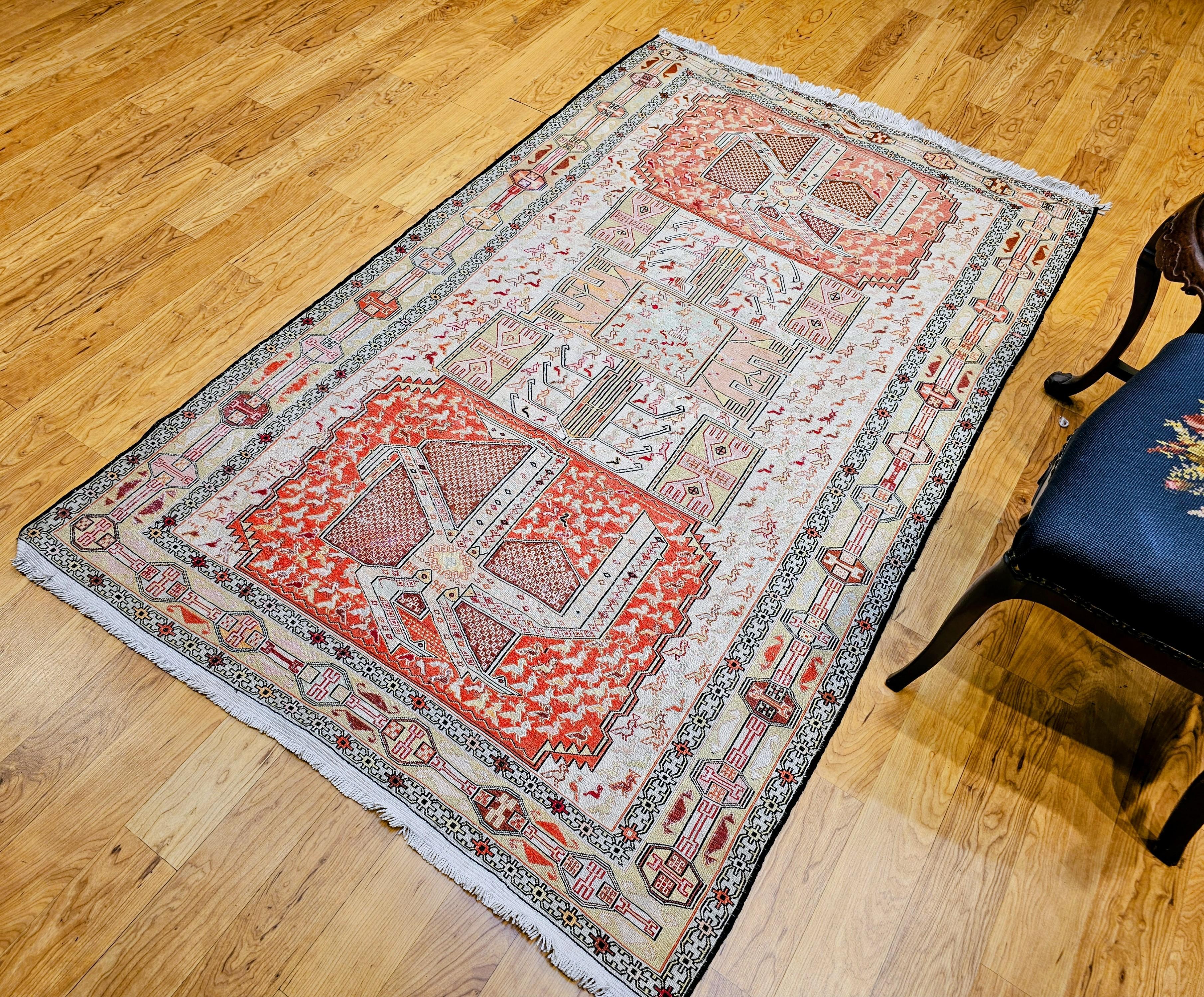 Vintage Persian Silk Shahsavan Soumak Tribal Flachgewebe Bereich Teppich im Angebot 6