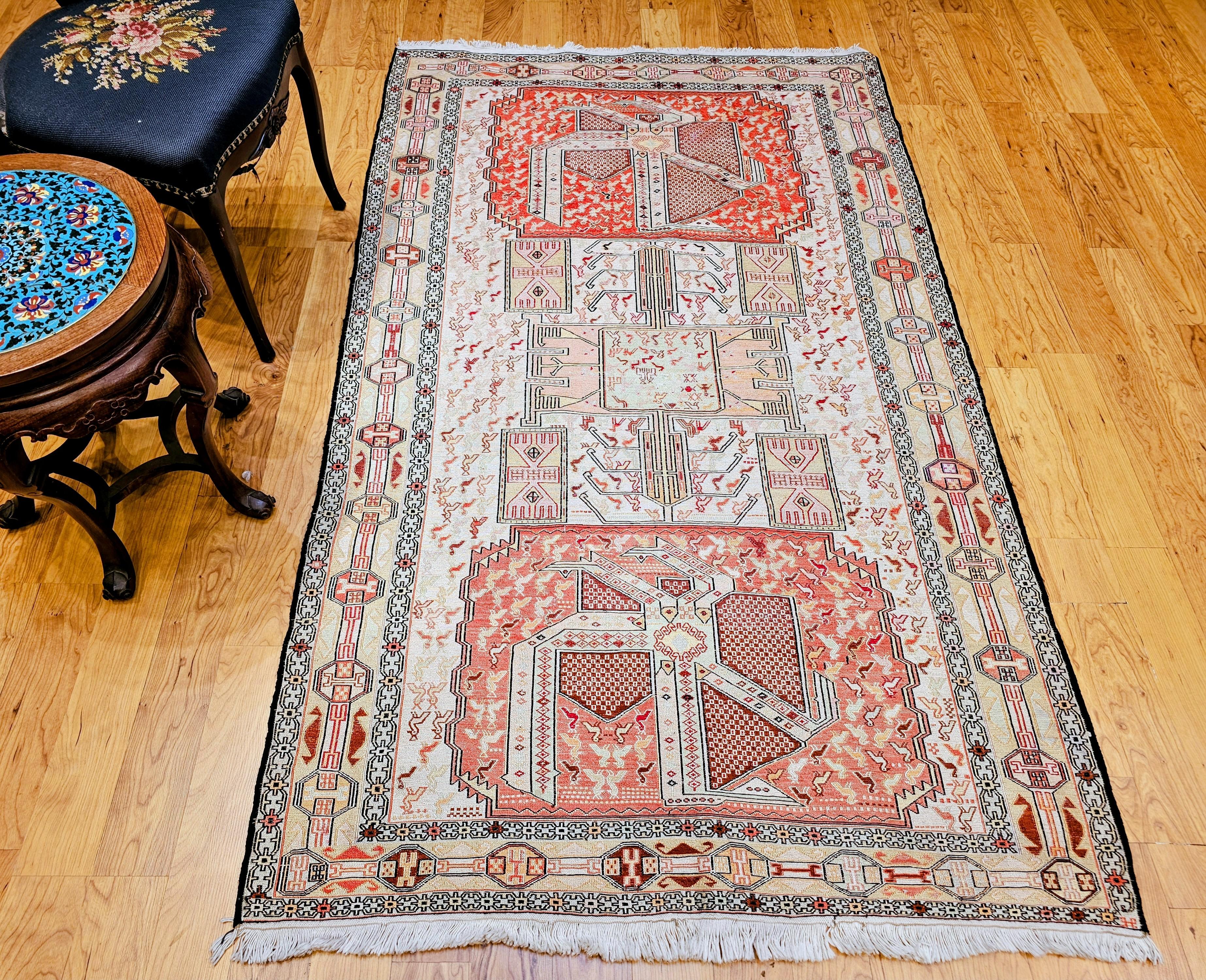 Vintage Persian Silk Shahsavan Soumak Tribal Flachgewebe Bereich Teppich im Angebot 9